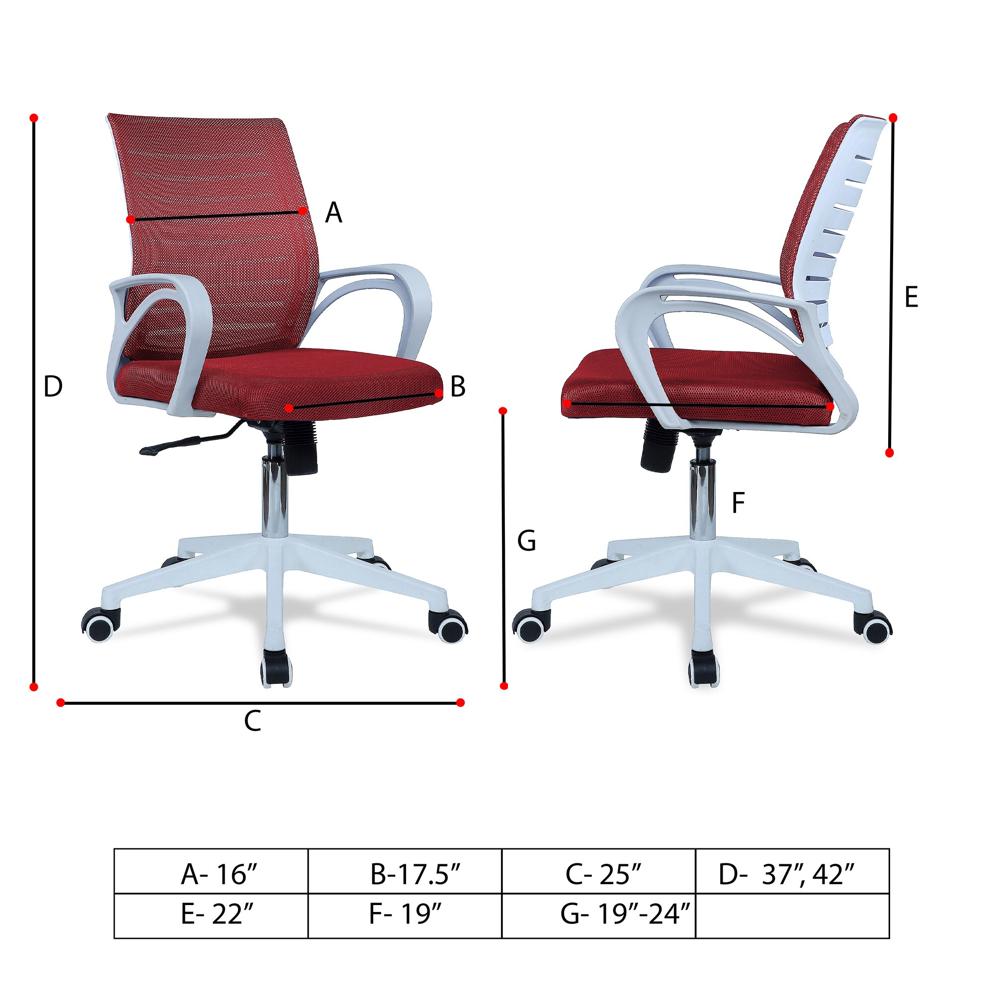 Mmarveal Mid Back Ergonomic Chair in Red Colour