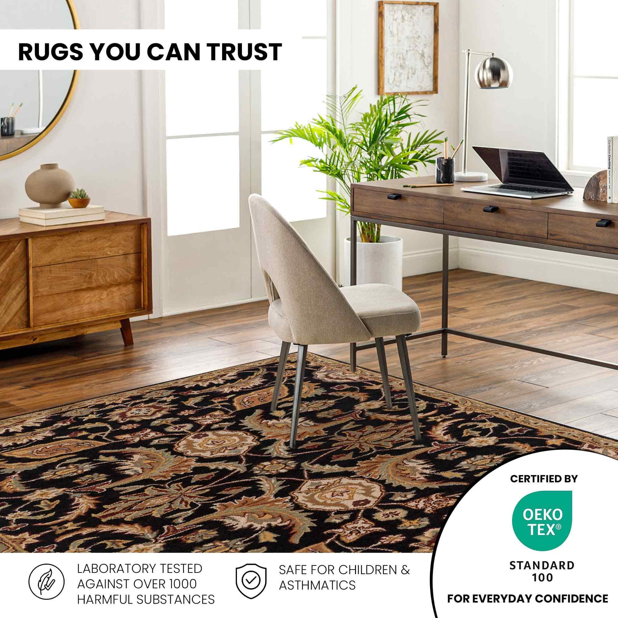 Black Floral Wool 8x11 Carpet