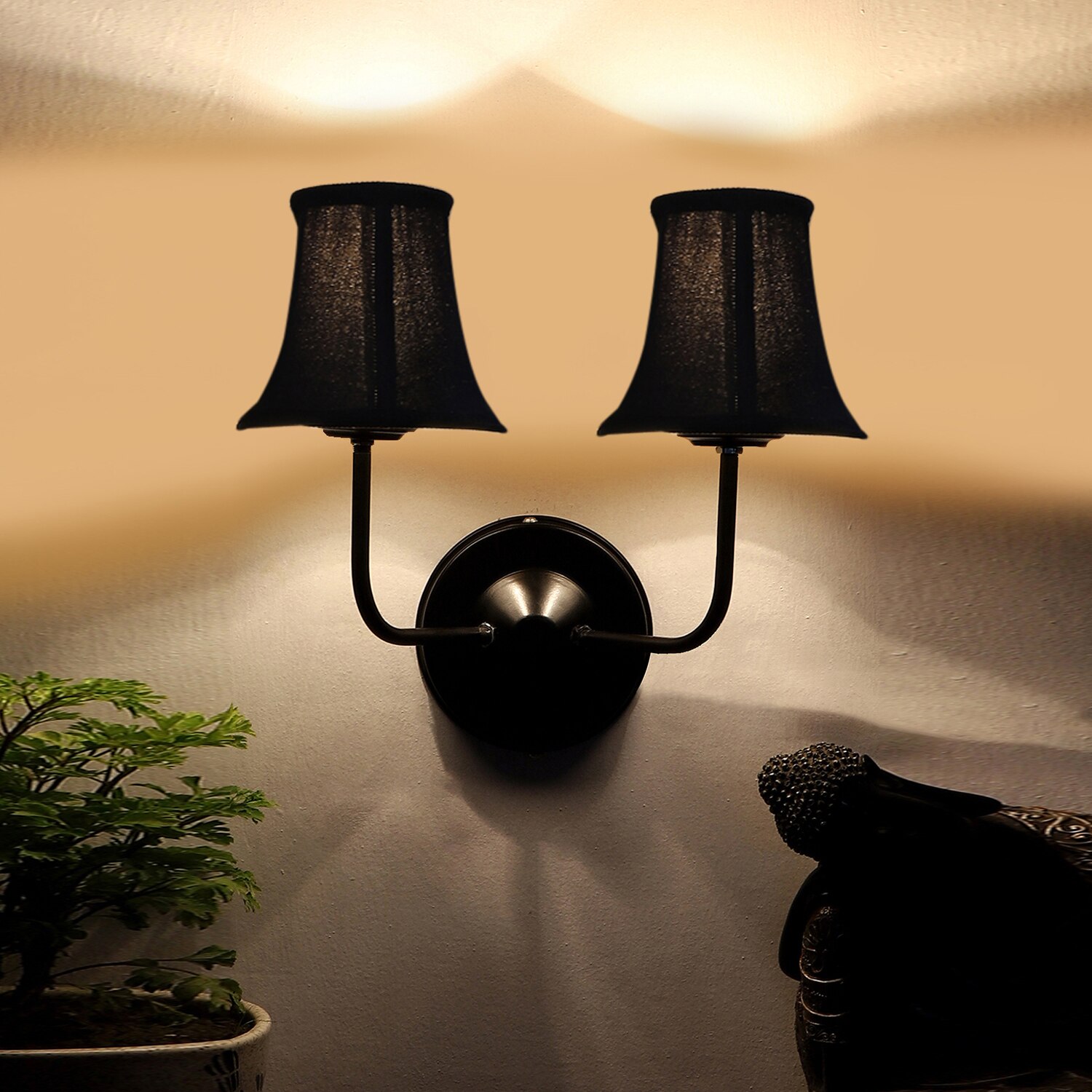 Devansh Dual Black Wallmounted Lamp With Cotton Black Shade
