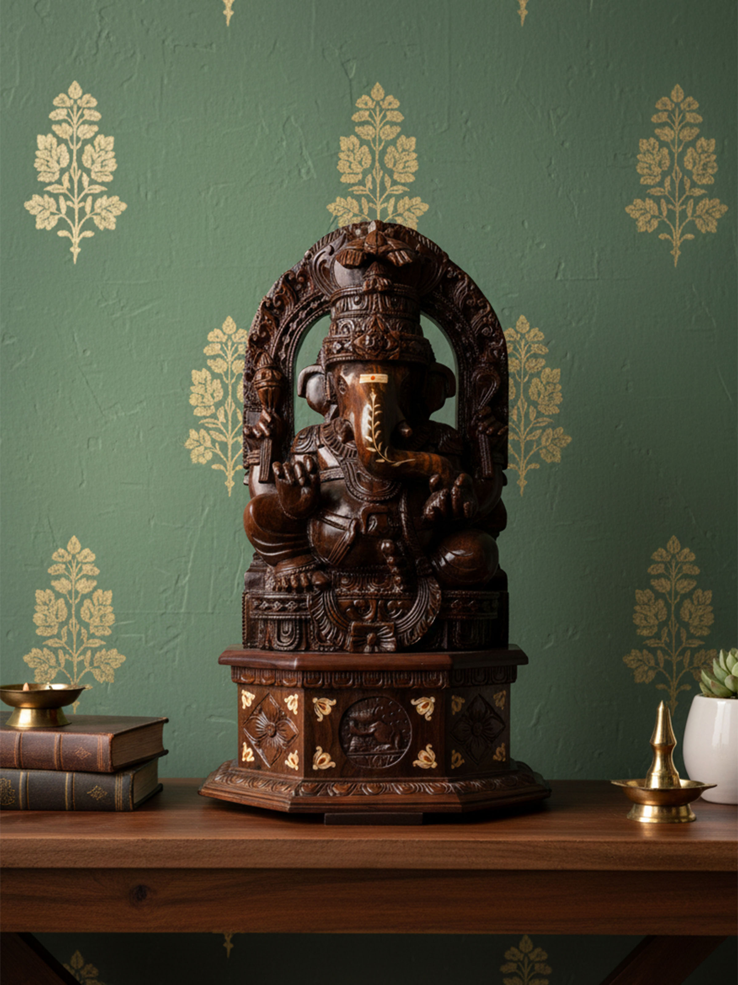 Mysore Rosewood Inlay Ganesha Idol