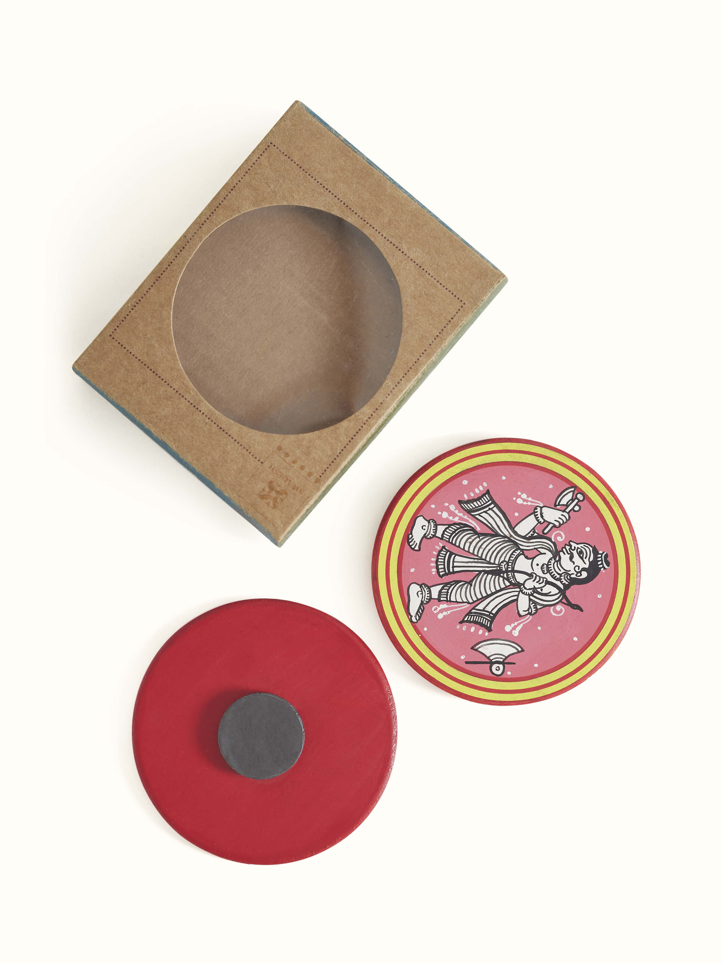 Close-up view of Pattachitra fridge magnets blue (2 pcs) showcasing the detailed Pattachitra art and vibrant hues