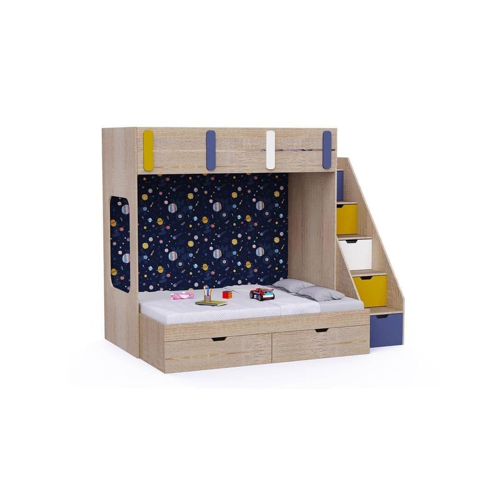 Pattern Dreams Bunk Bed with Storage in Oak Colour BKBB016