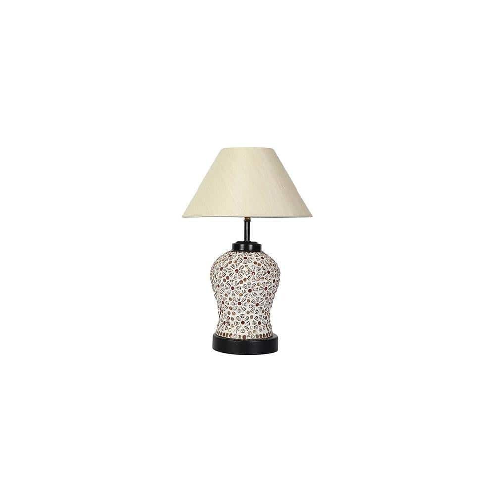 Raven off-white cotton Glass Table lamp with Iron Base