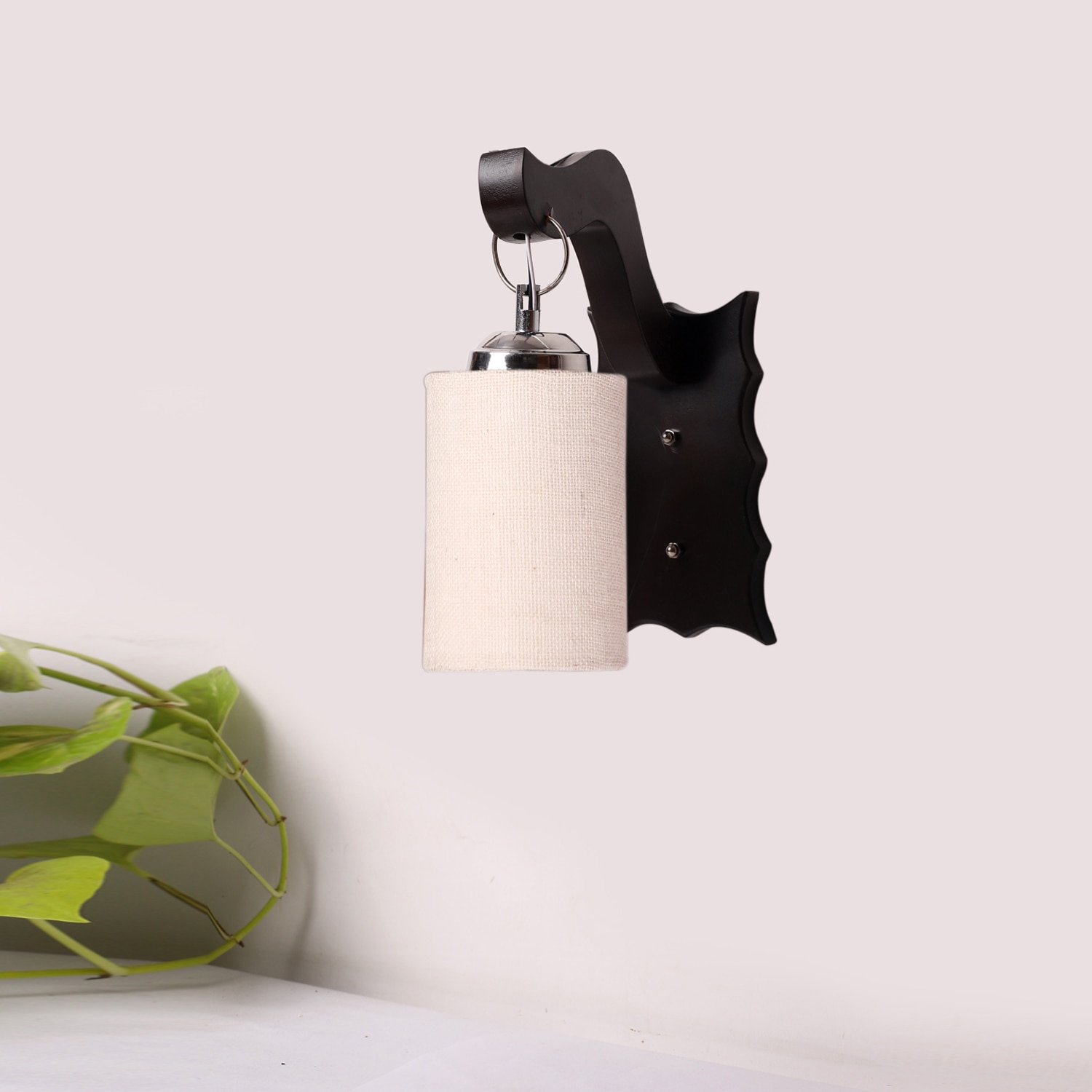 Devansh Solid Wood Electric Wall Light in Brown Colour with White Shade Count of 1 Light - Devansh