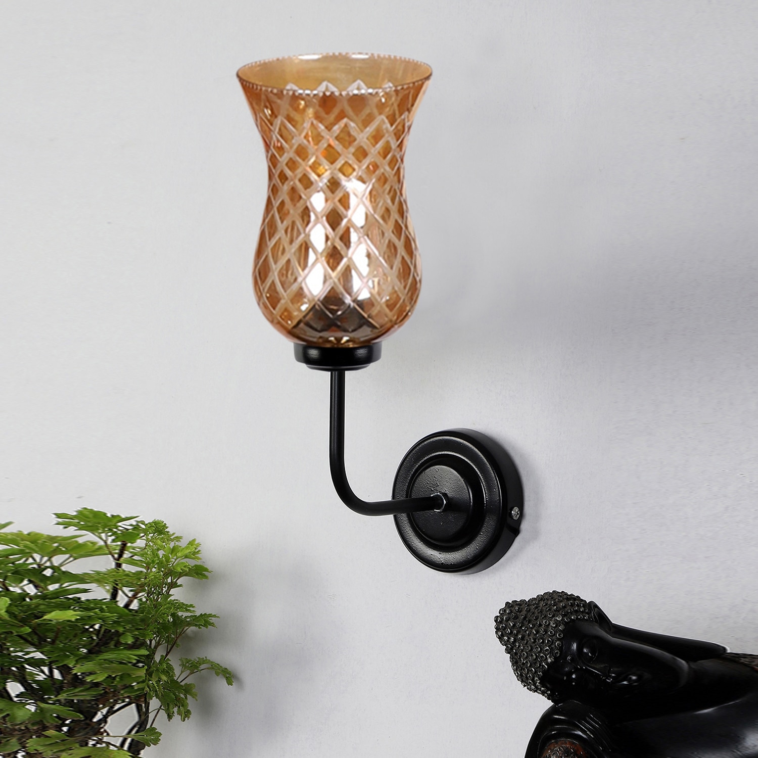 Devansh Metal Electric Wall Light in black Colour with Lavender Shade Count of 1 Light - Devansh