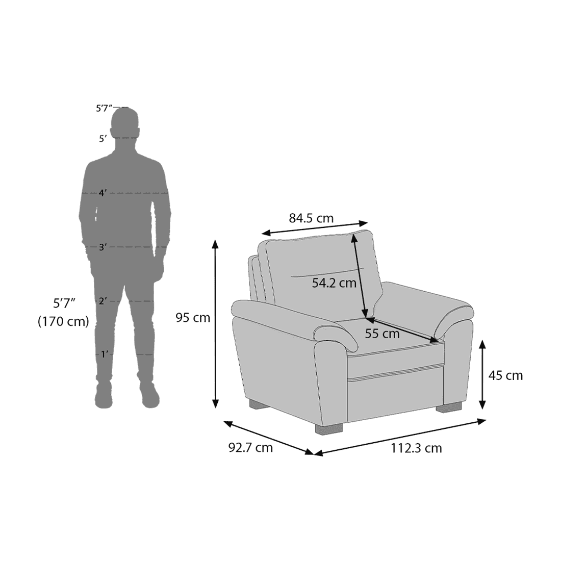 Adelaide Essential 1 Seater Fabric Sofa in Dune Colour