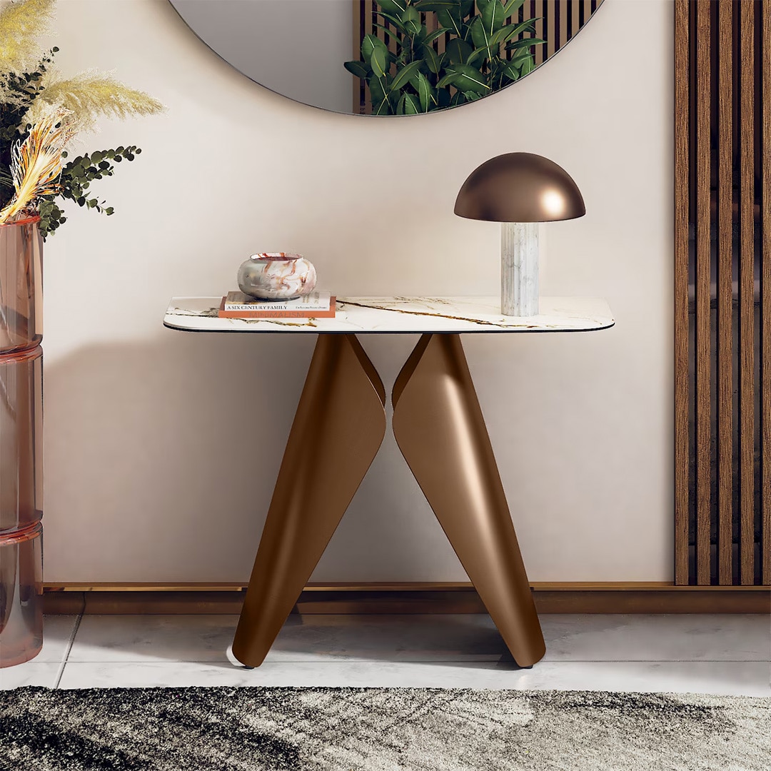 Aeris Metal Console Table in Pluto Spanish Ceramic Finish