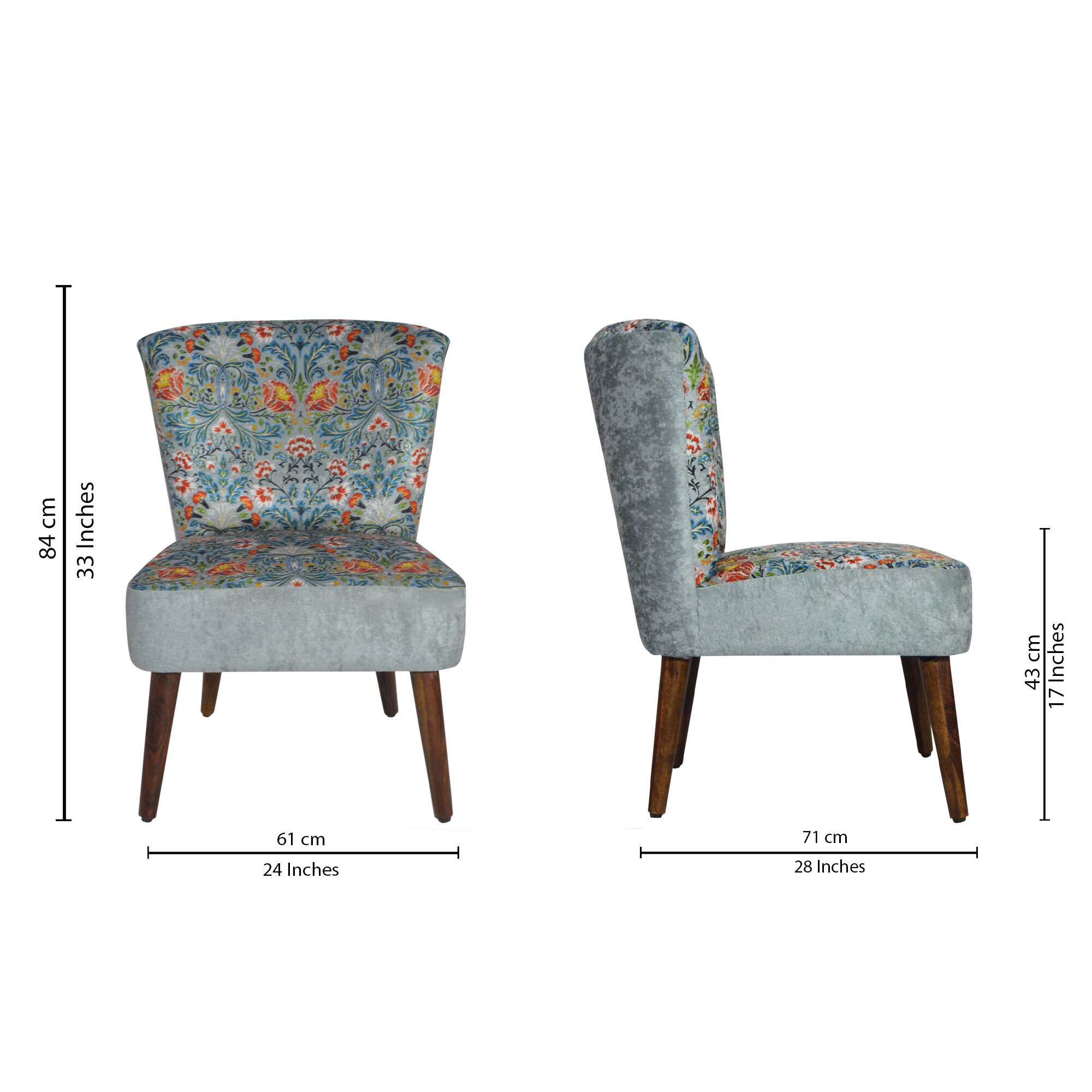 Rowan Accent Chair in Silver and Red Floral Pattern