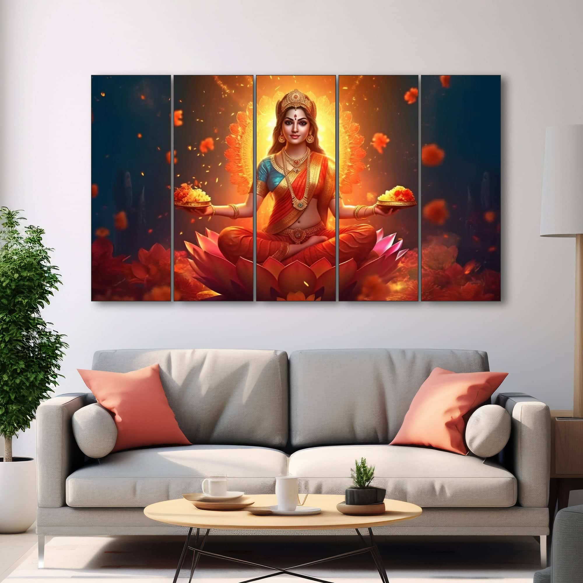 The Castle Decor Goddess Laxmi Wall Painting Wooden Framed 27x48 Inch (Style 6) - The Castle Decor