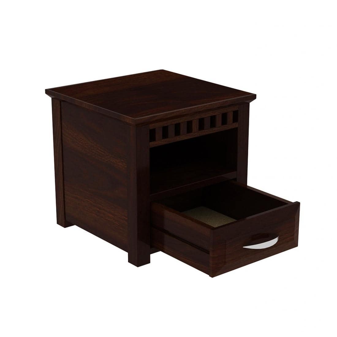 Prashiv Solid Wood Bedside Table in Walnut Finish