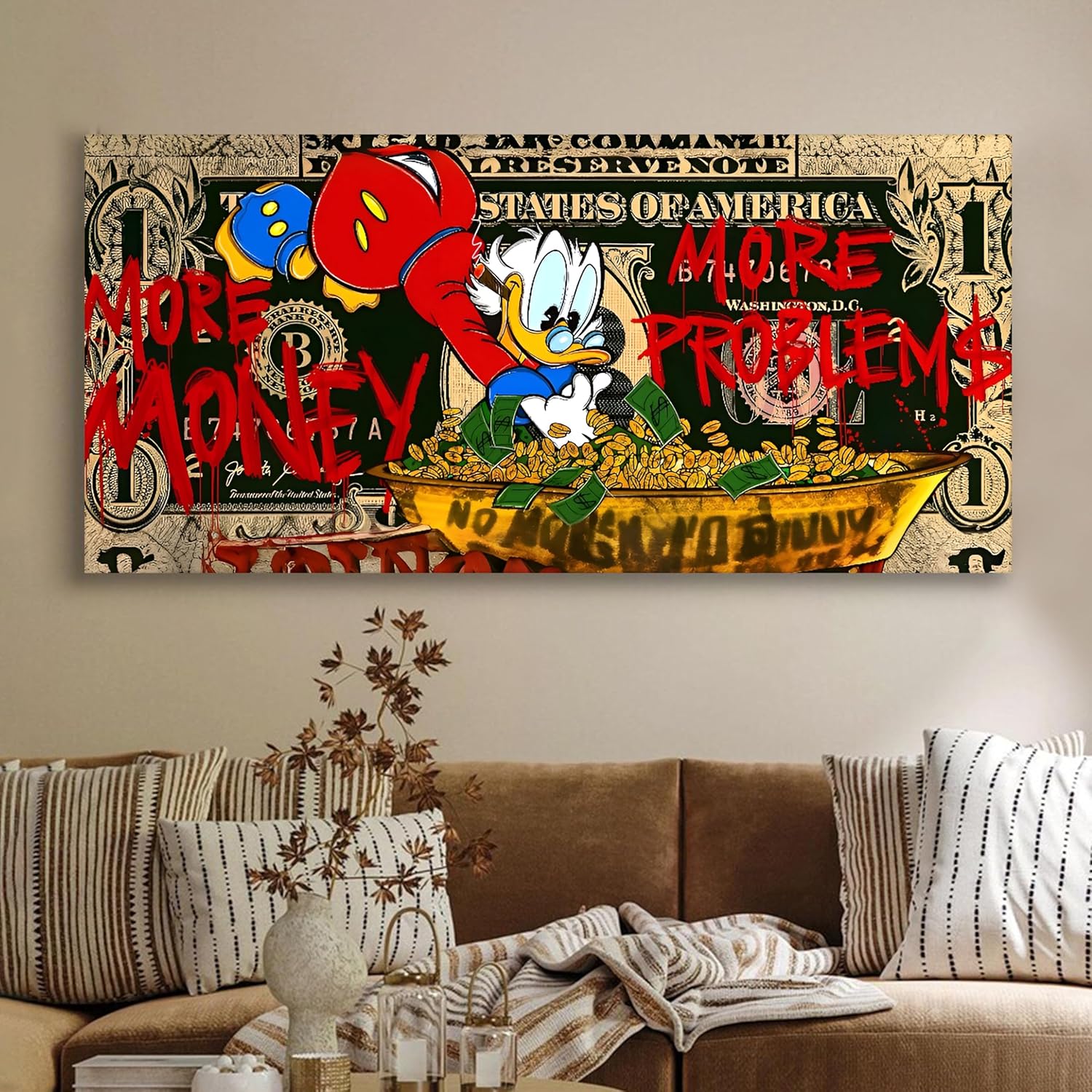 Luxury Money Graffiti Canvas Wall Painting Living Room Decor 22x46 Inch - Art Street