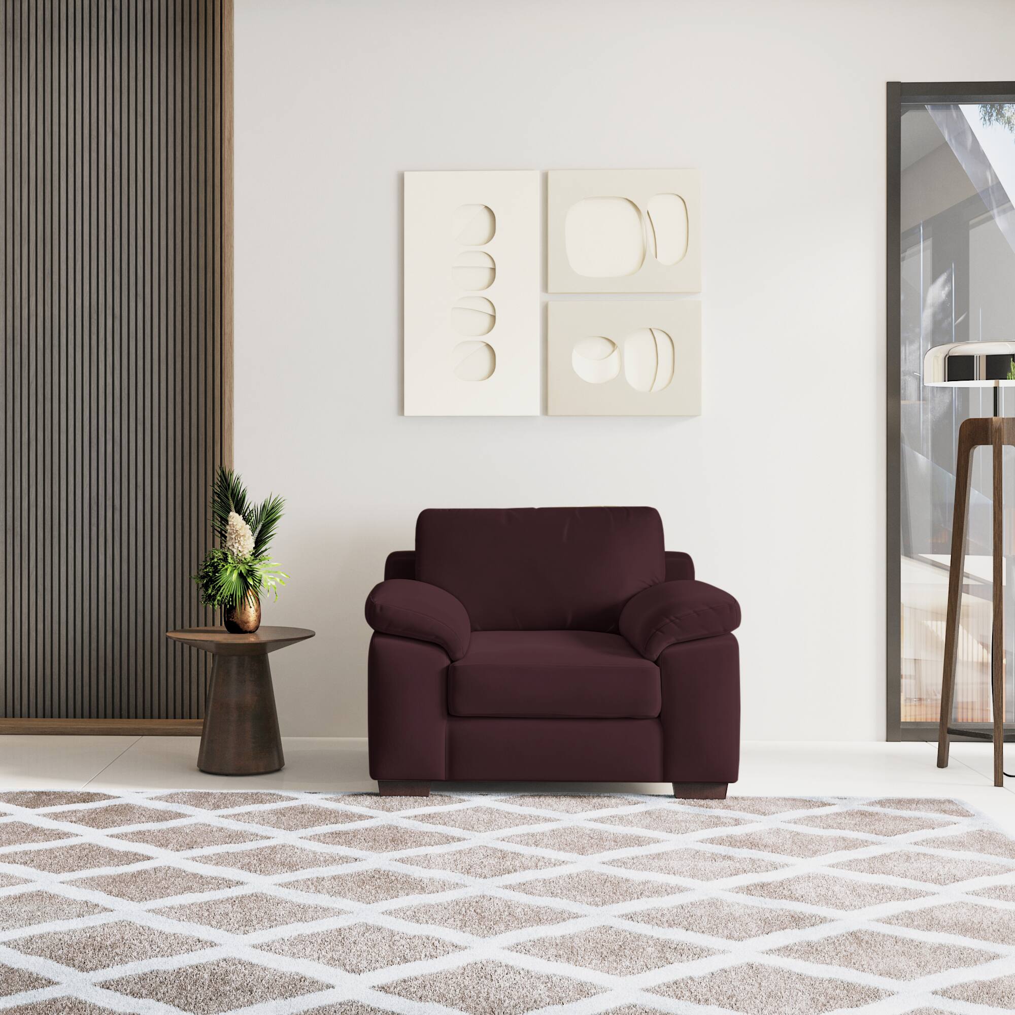 Esquel Premium 1 Seater Fabric Sofa in Deep Plum Velvet Colour