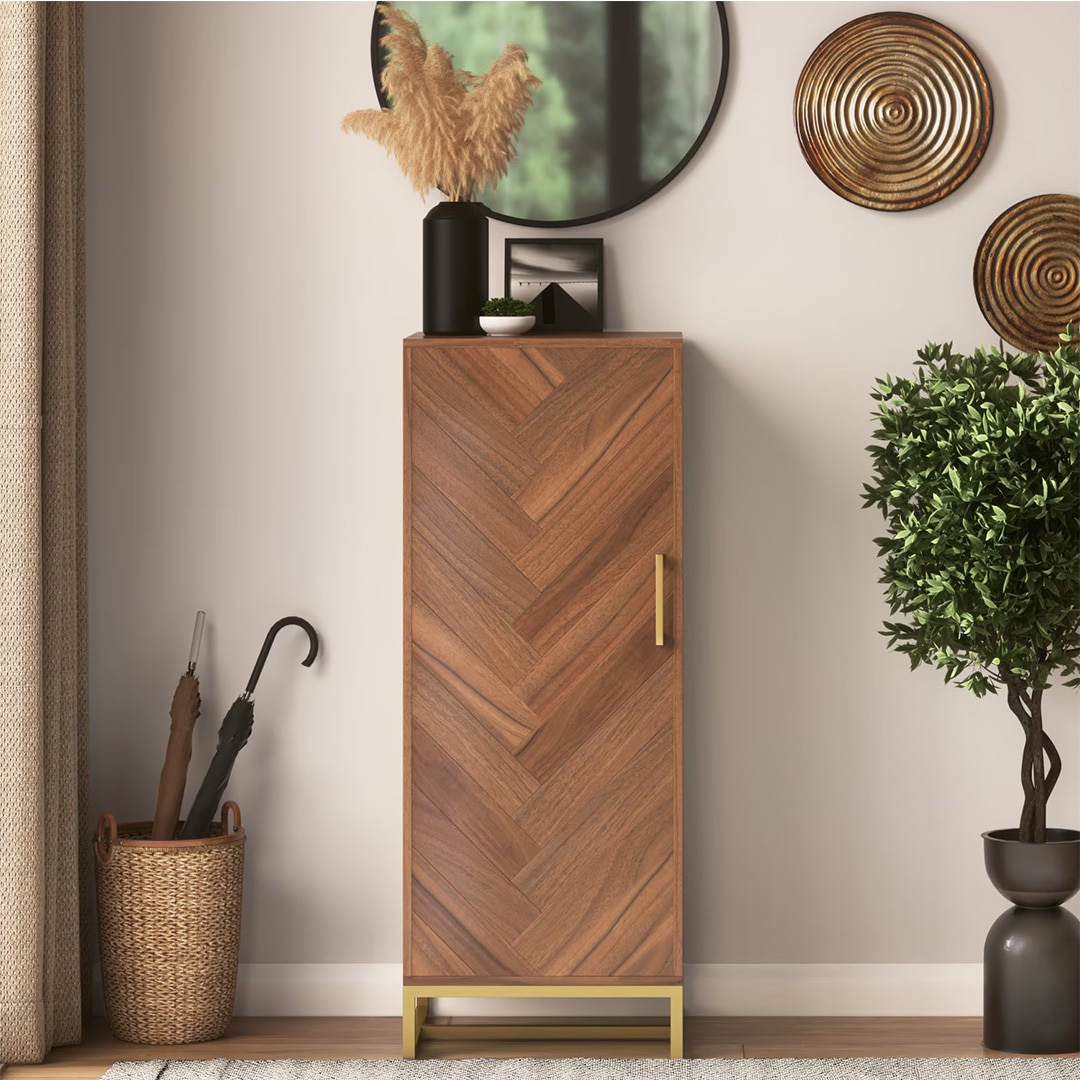 Nina 12 Pairs Solid Wood Shoe Cabinet In Amber Walnut Finish - Urban Ladder