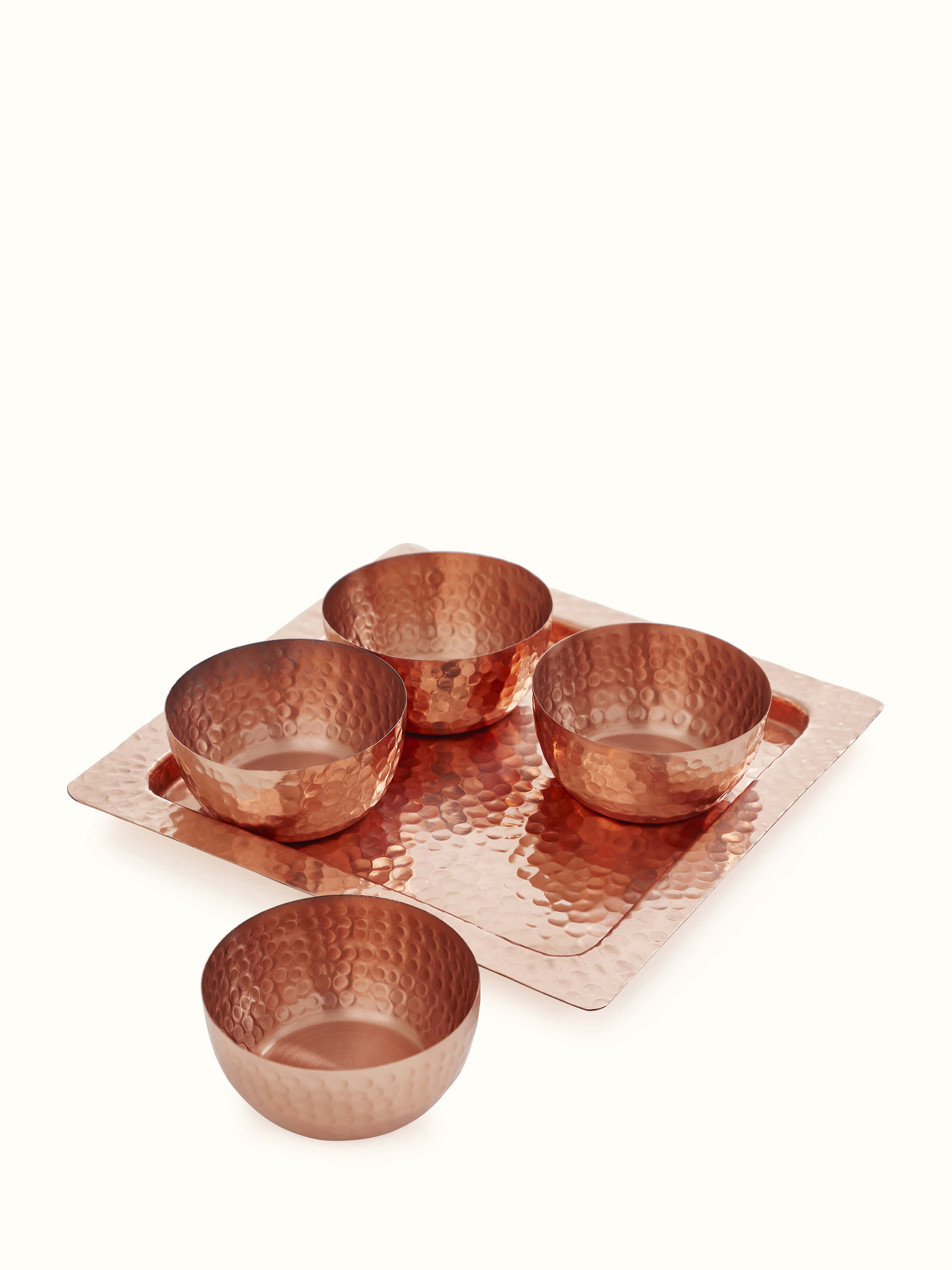 Close-up view of Copper Condiment Container Set (4 Pcs) by Swadesh highlighting the refined copper finish and smooth texture.