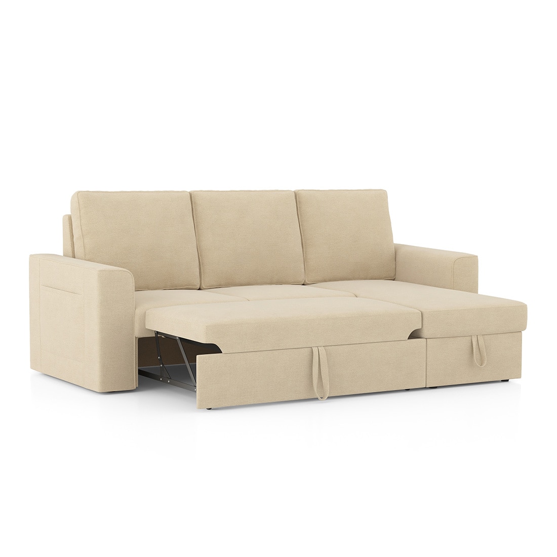 Kowloon Sectional Sofa Cum Bed with Storage in Sandshell Beige