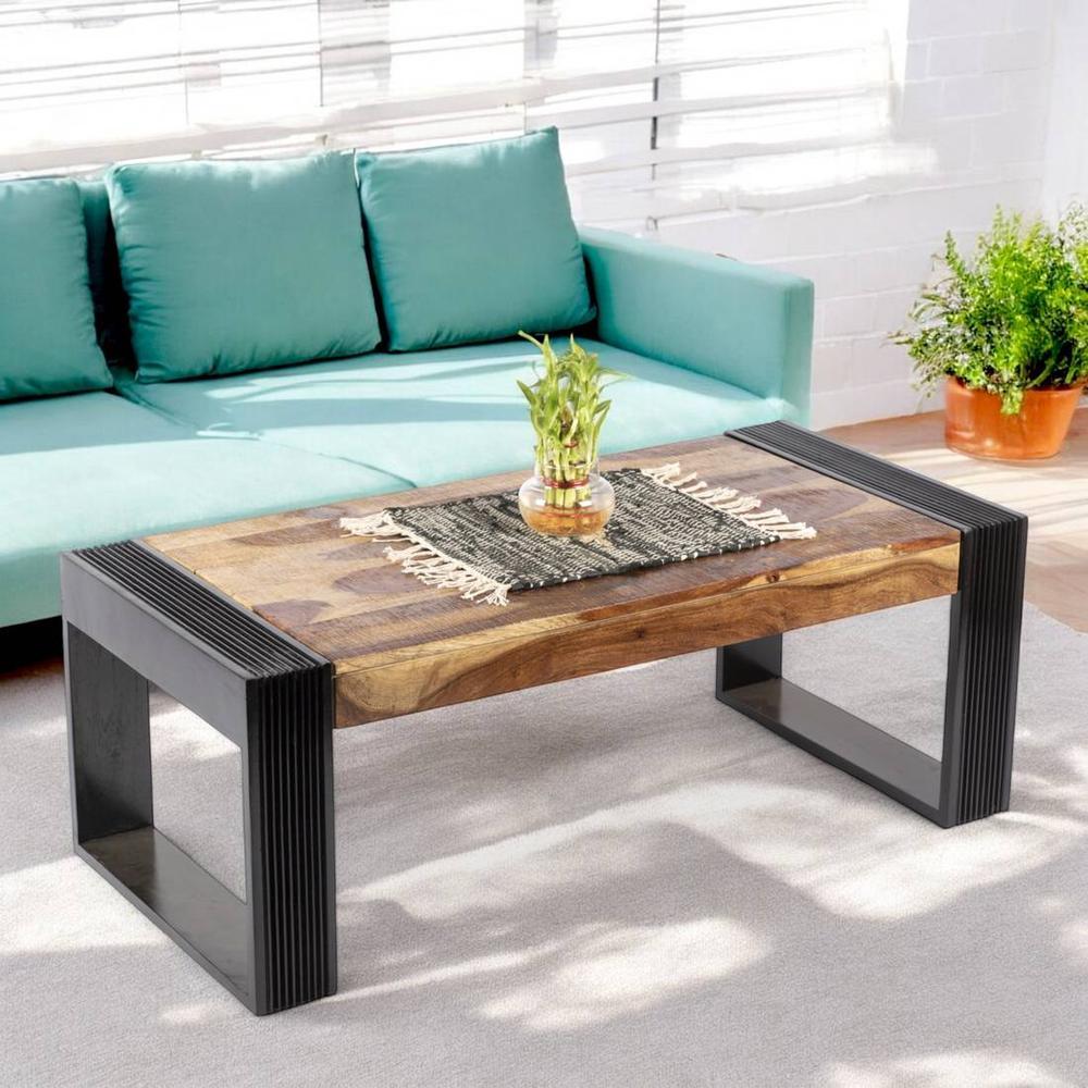 Hudson Sheesham Wood Coffee Table In Natural Rustic Wood Finish