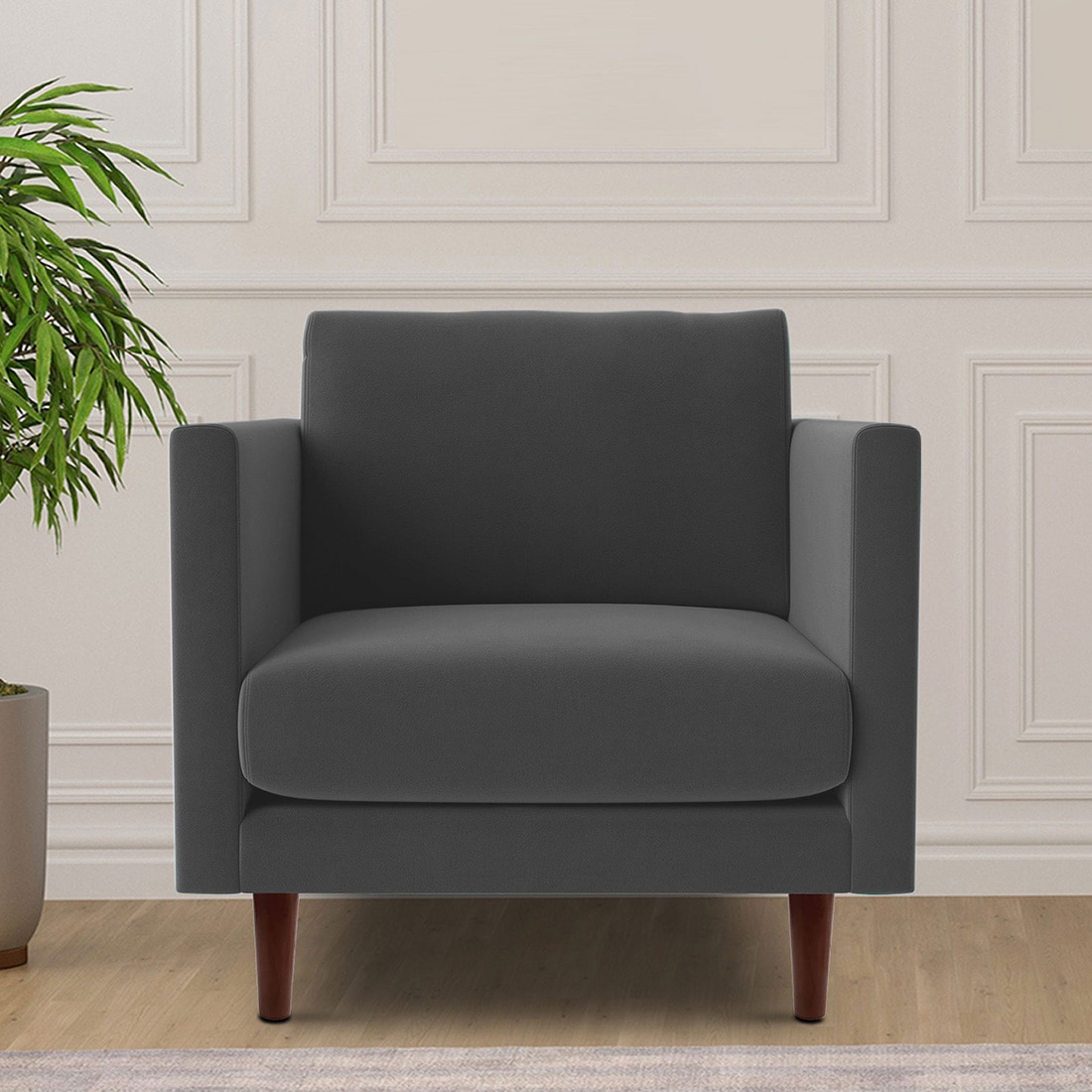 Tharoli Velvet 1 Seater Sofa in Dark Grey Colour - Home Lifestylez