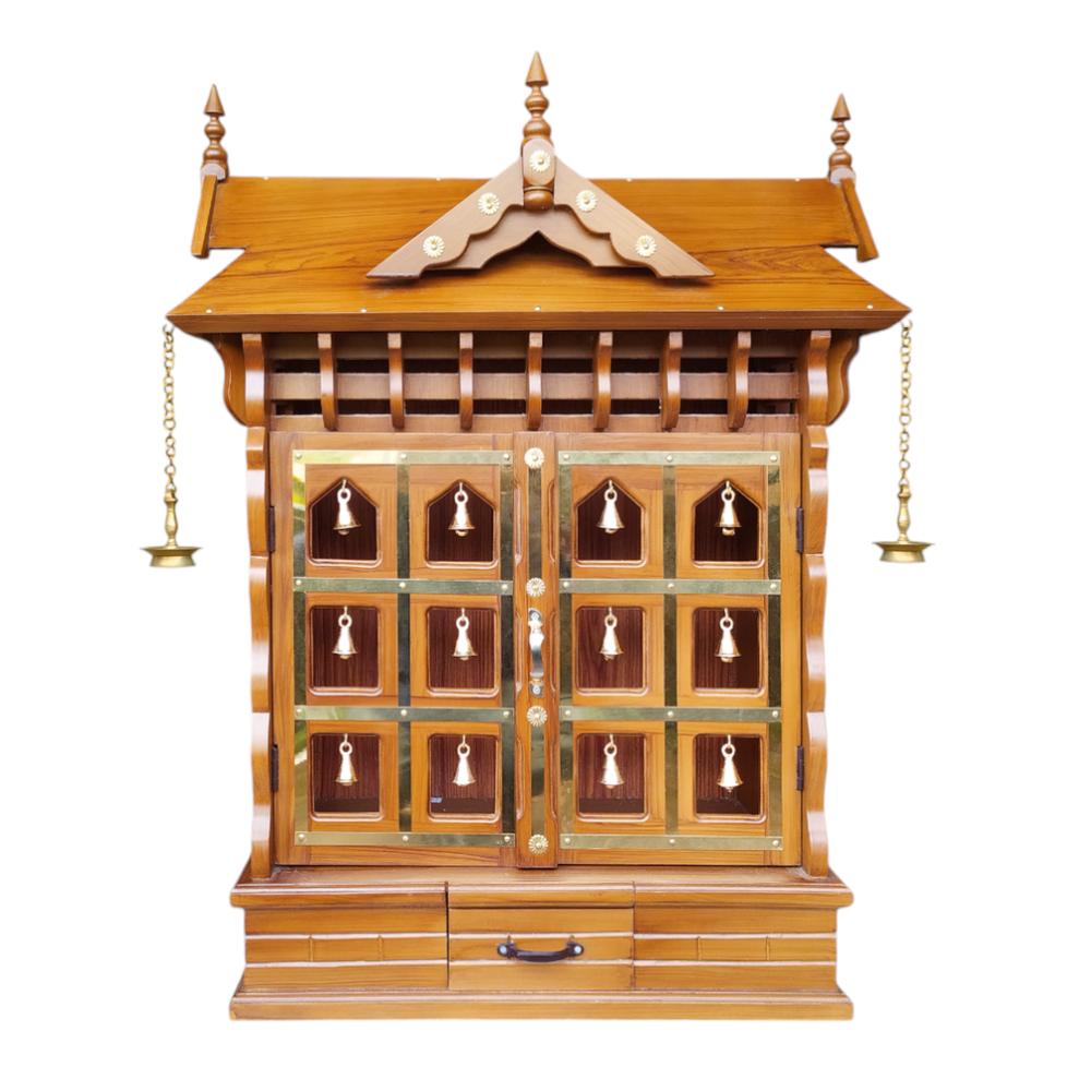 tanuja engineered wood prayer unit in teak finish
