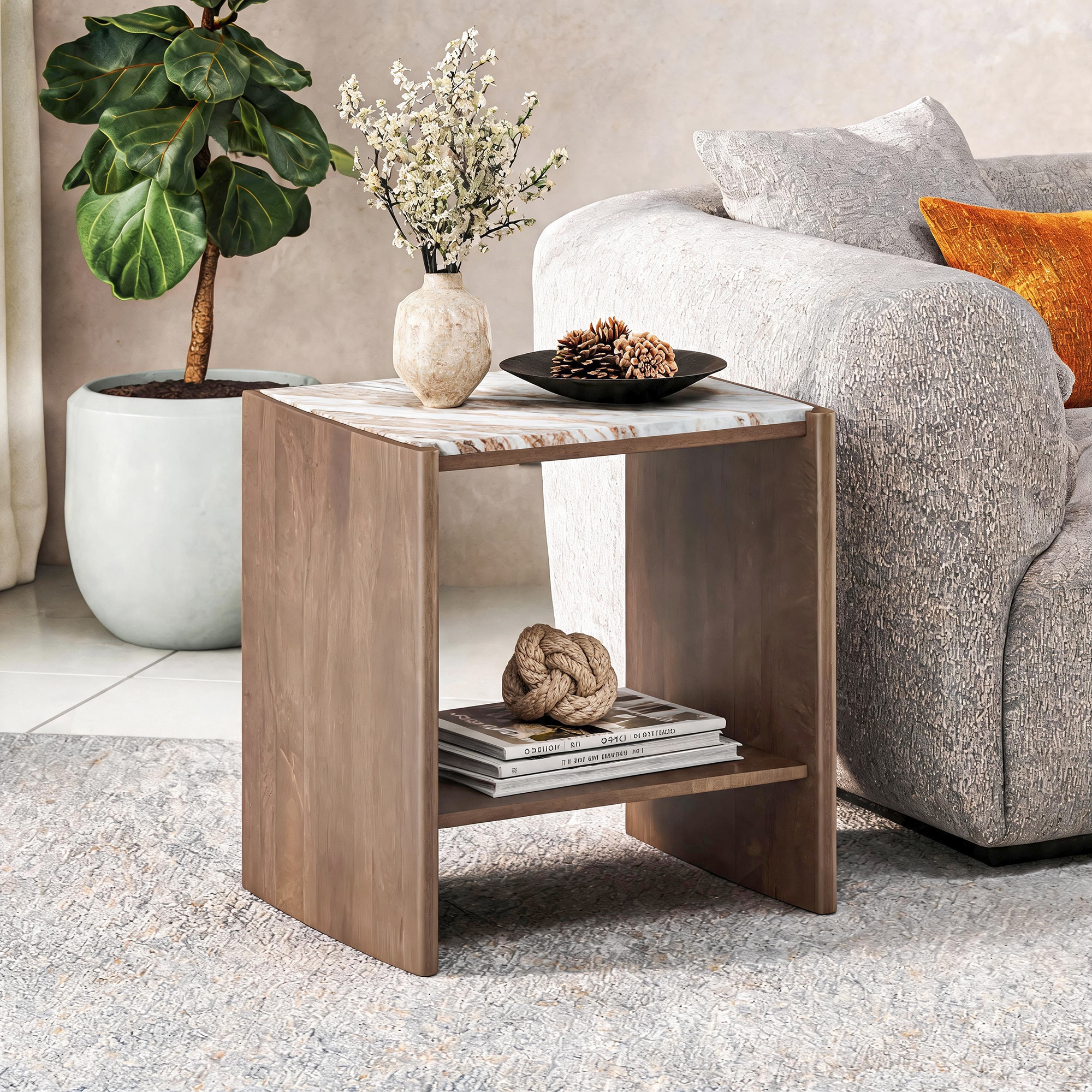 Tavo Solid Wood and Toronto Side Table In Antique Amber Finish - Urban Ladder