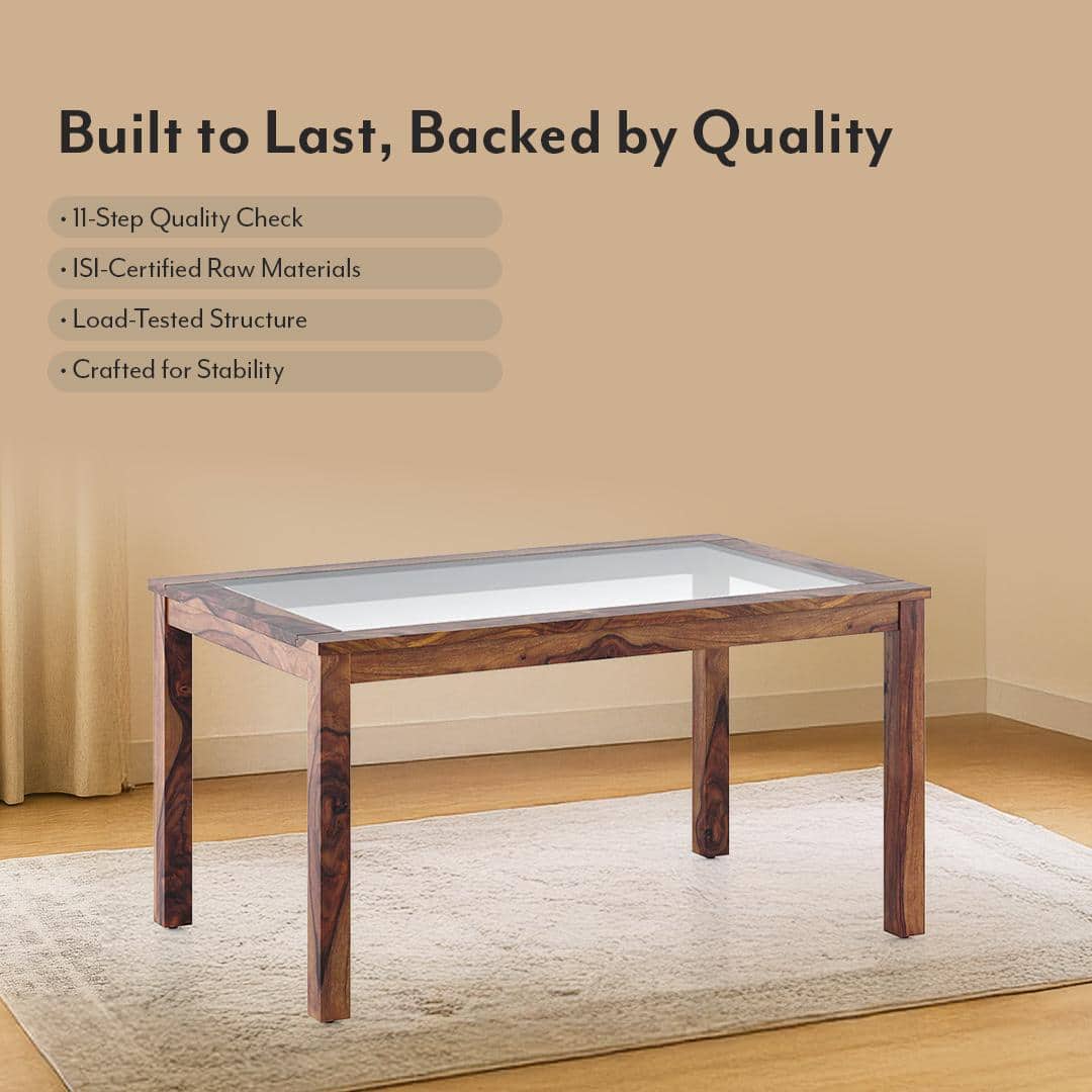 Floyd 6 Seater Solid Wood Dining Table With Glass In Teak Finish