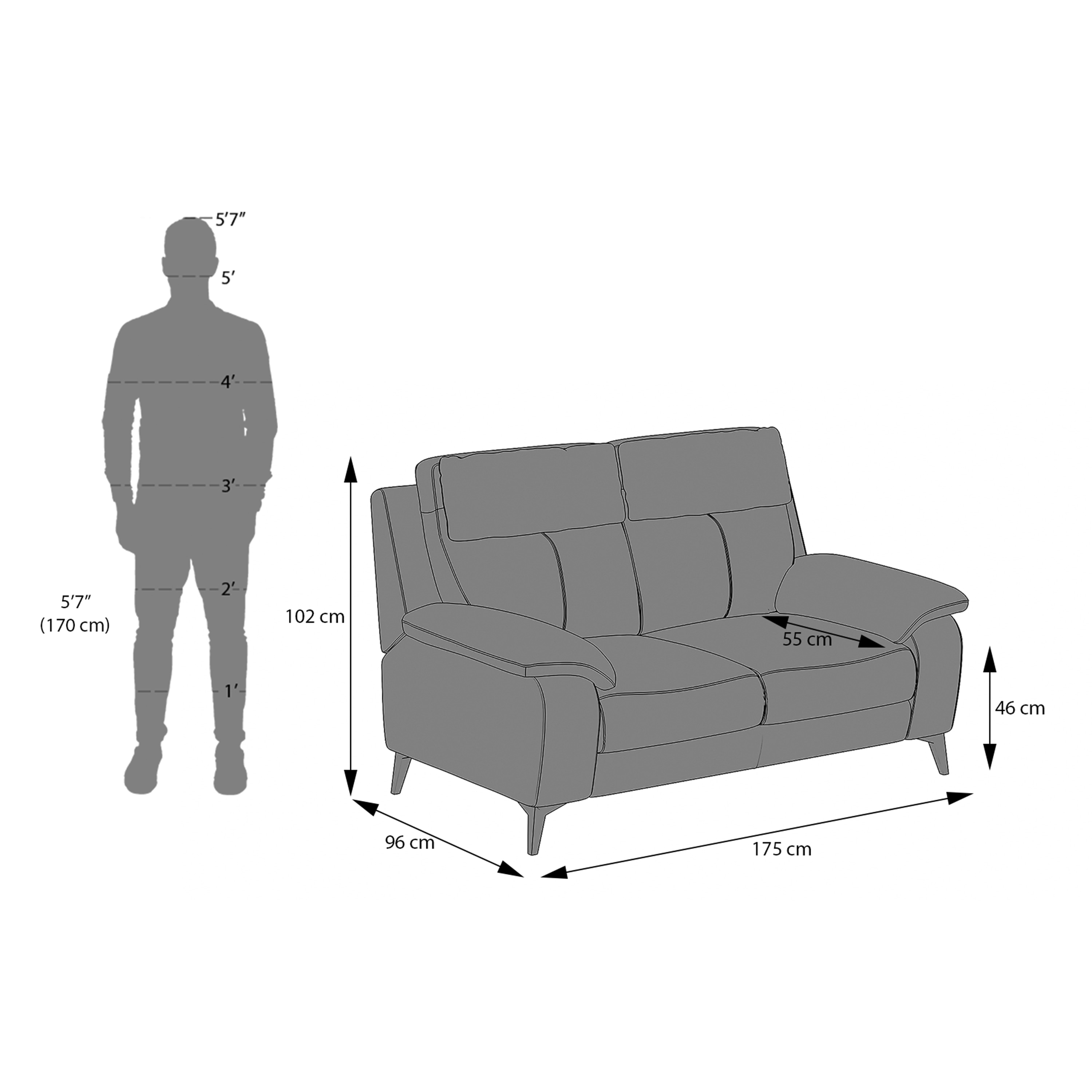 Emila 2 seater fabric sofa in Grey Colour