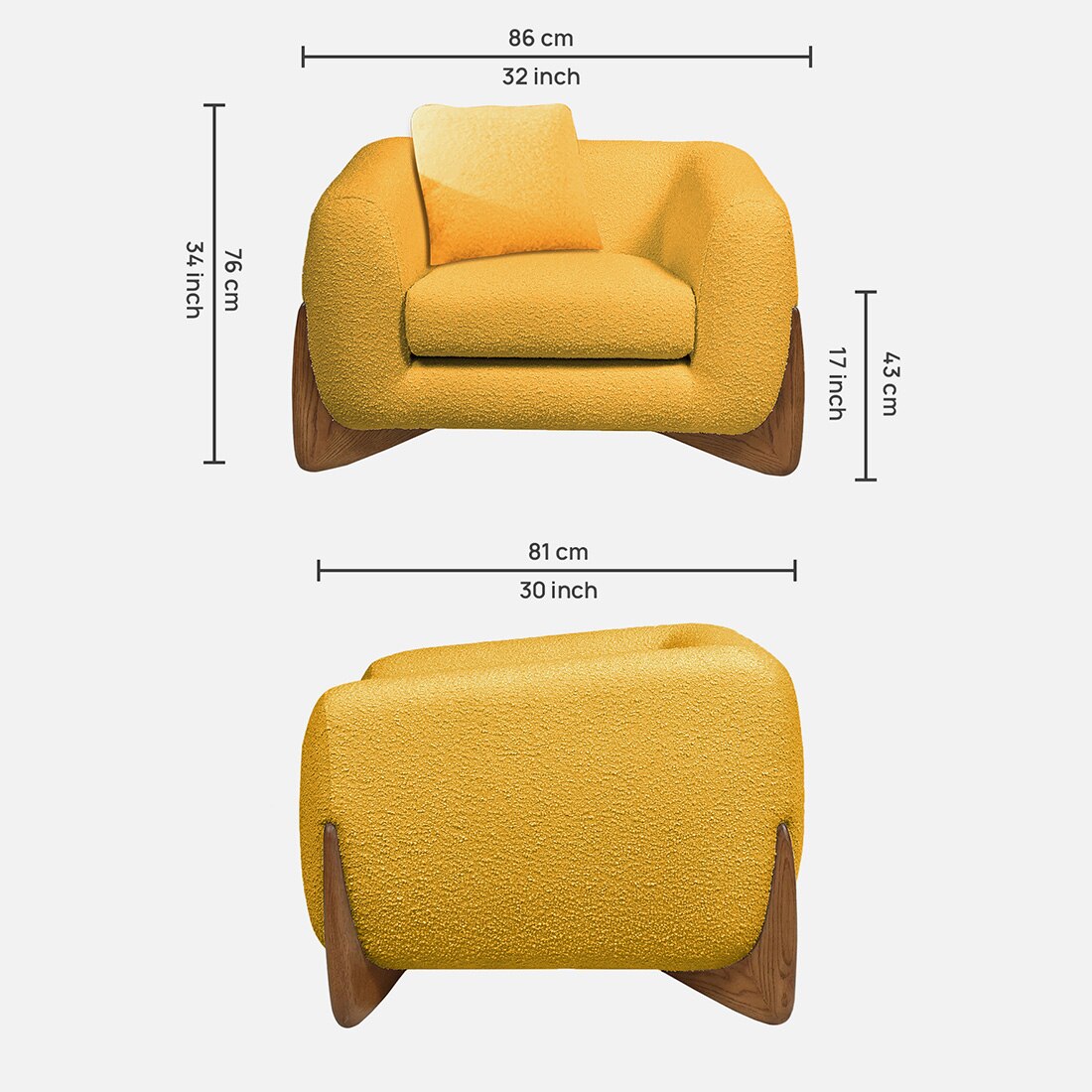 Amala Velvet 1 Seater Sofa Yellow in Colour