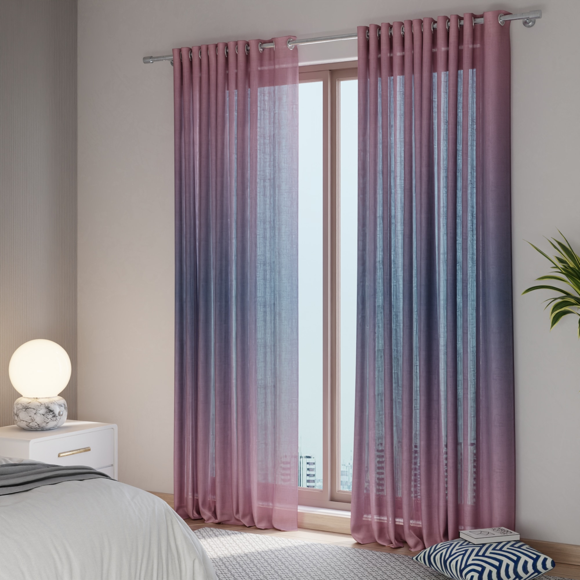 Stoa Paris Sheer Ombre Printed Door Curtain, Aesthetic Curtain with  Light Filtering Balcony,  Set of 1 Parda, Sundowner Affair - Peach - Stoa Paris