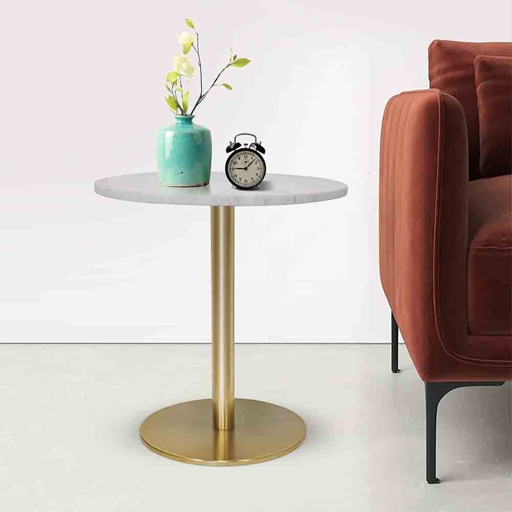 Metalsmith Ally Round Side Table – Metal & Marble, Gold Finish