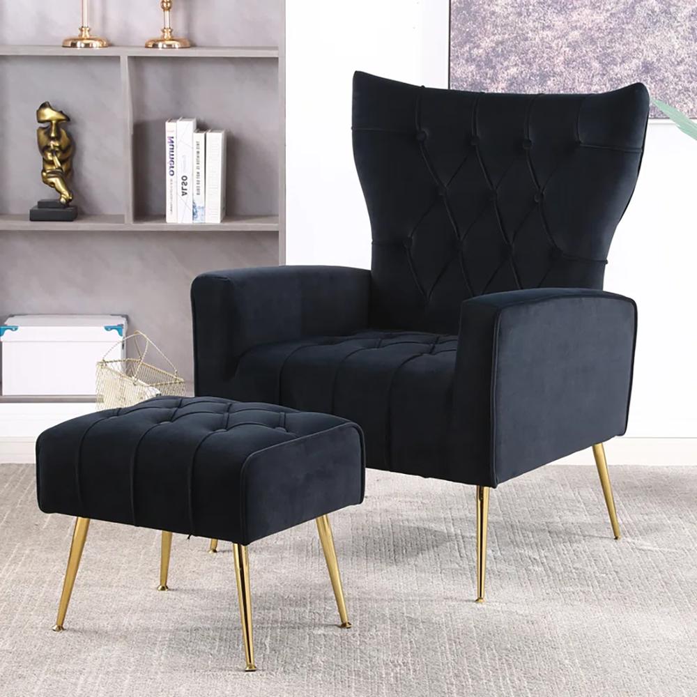 Danney Solid Wood Accent Chair in Black Colour - Doe Buck