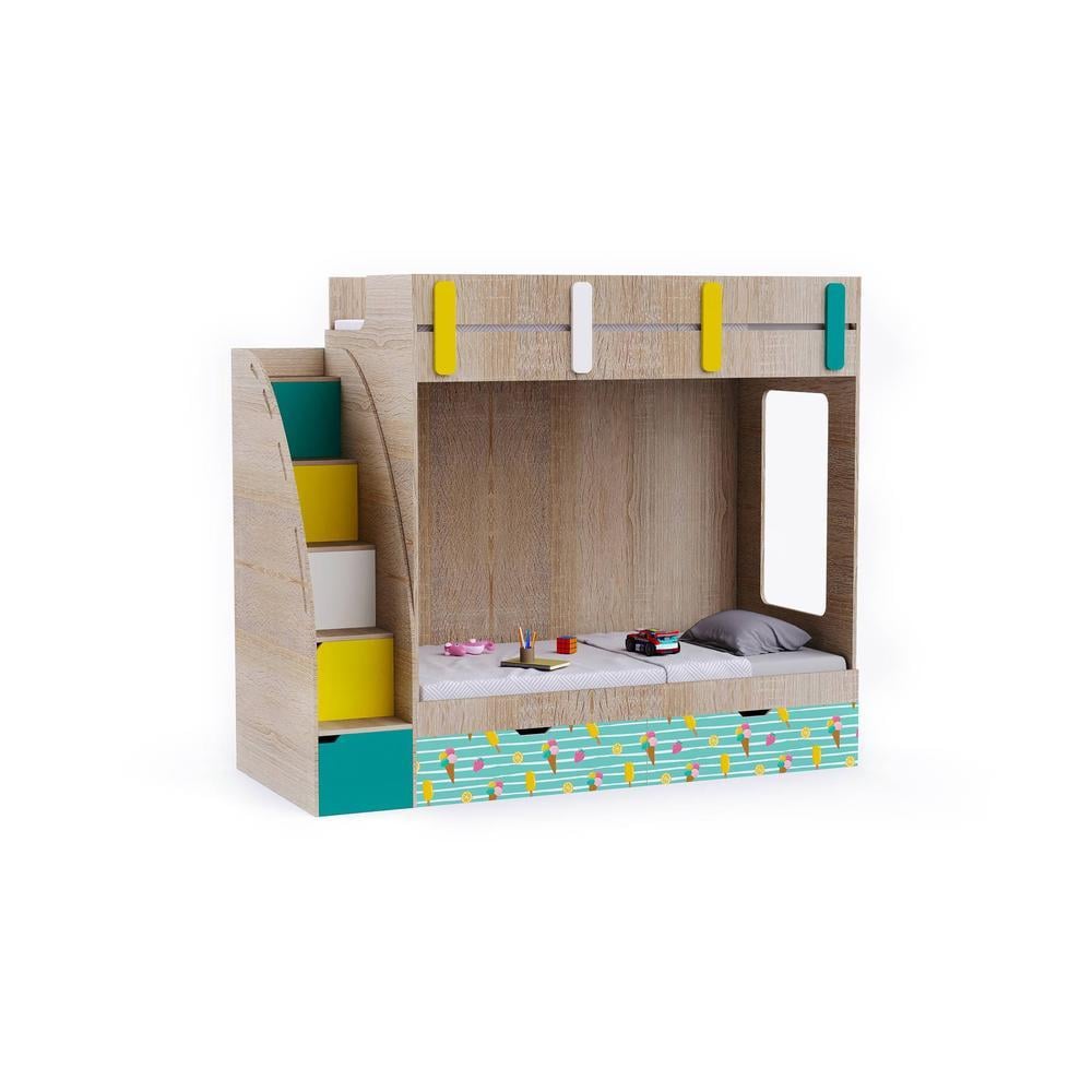 Pinwheels Bunk Bed with Storage in Oak Colour BKBB039