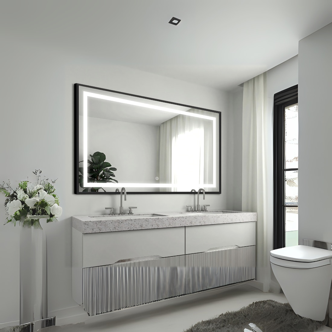 Modern Rectangular LED Mirror with Gold Stainless Steel Frame