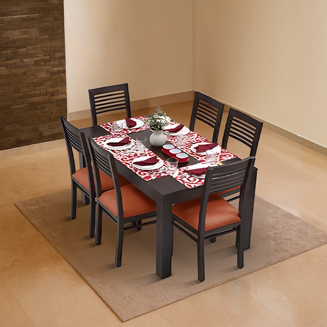 Arabia Zella Solid Wood 6 Seater Dining Table With Set Of 6 Chairs