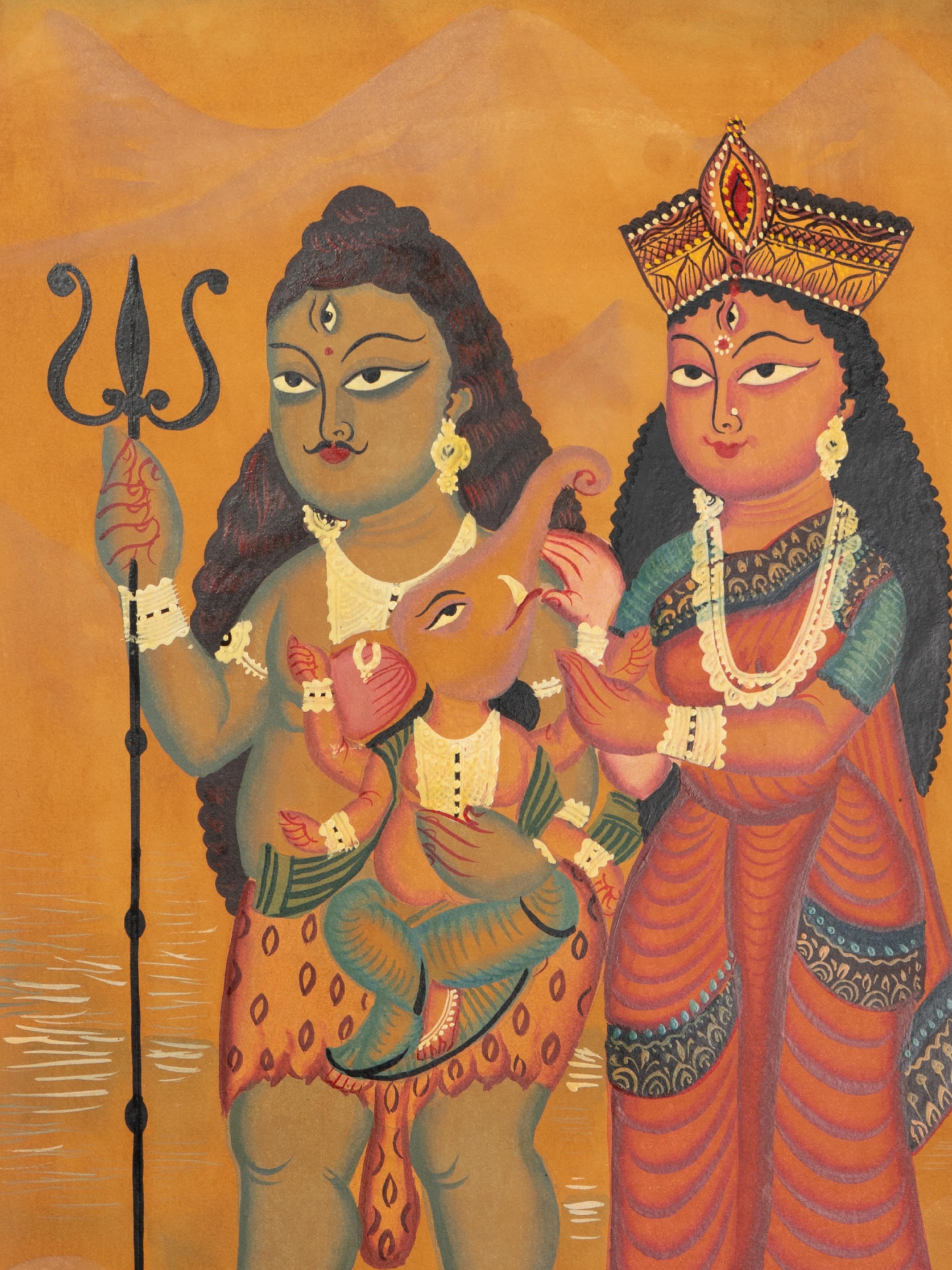 Detail shot of Shiva Parvati Kalighat Painting