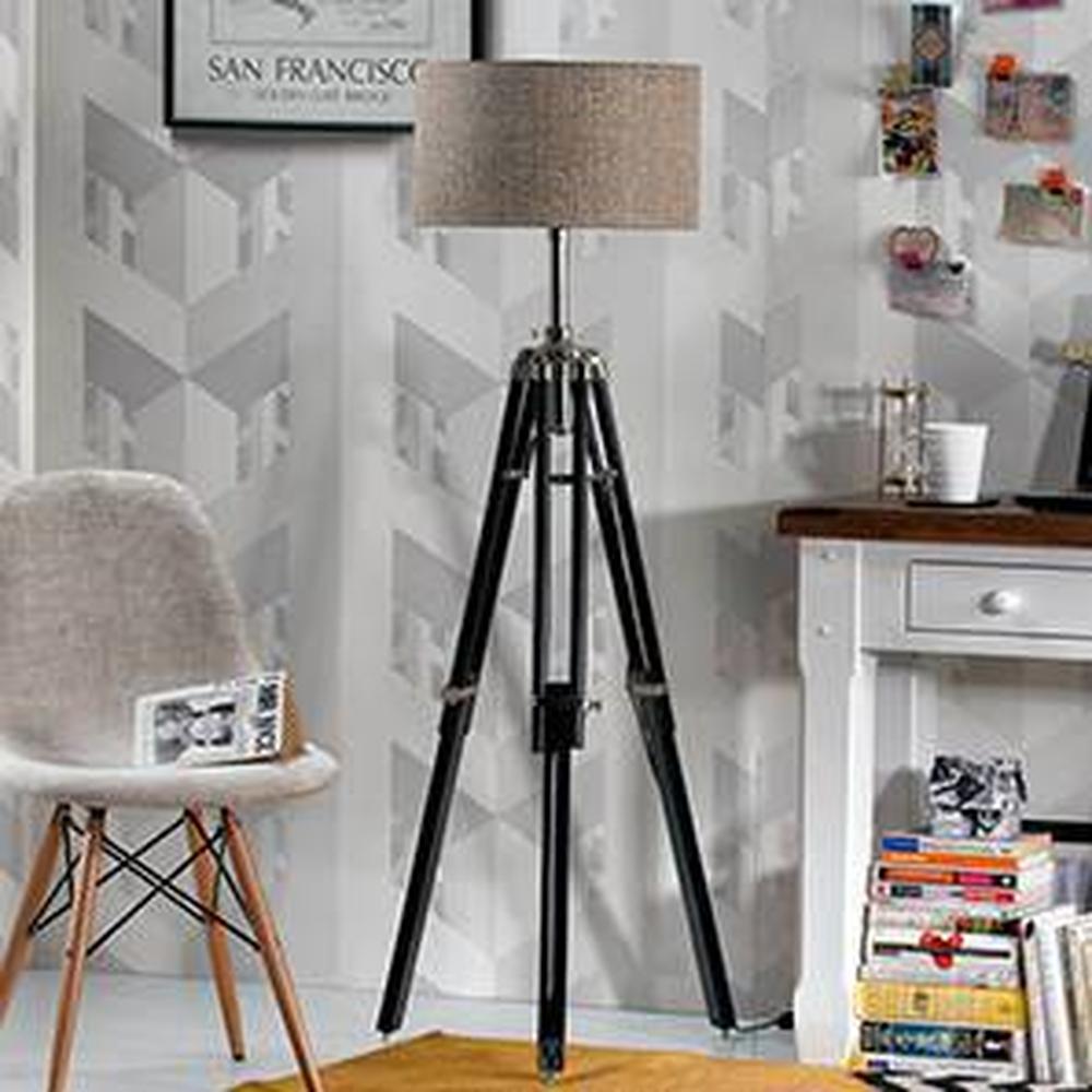 Hubble Tripod Floor Lamp Colour Natural Linen Drum Shade