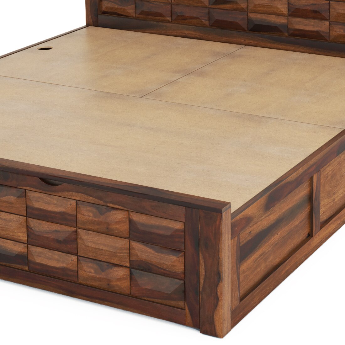 Shashi Solid Wood King Size Bed With Box & Front Drawer Storage Bed In Provincial Teak Finish