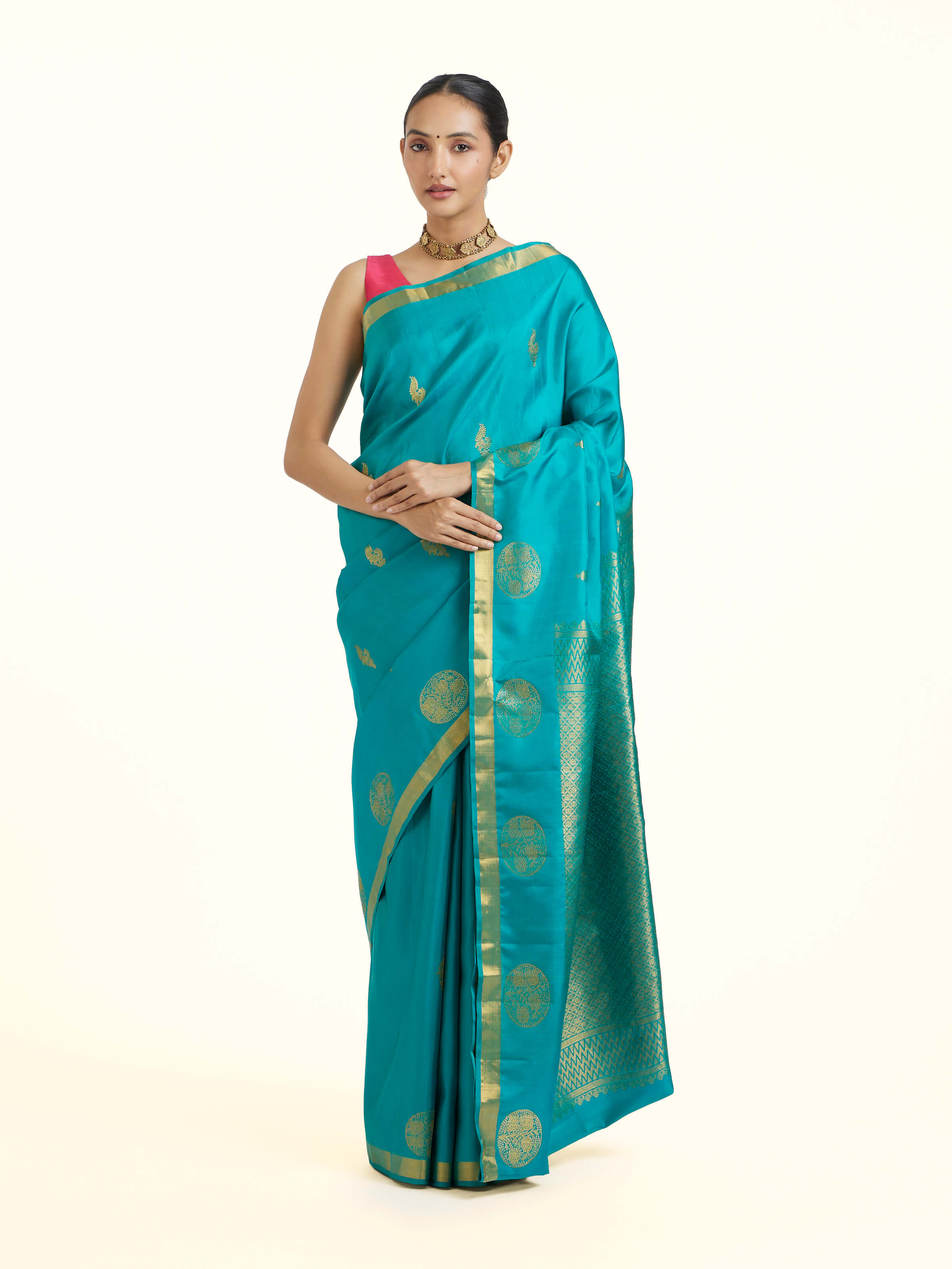 Teal Dharmavaram Silk Saree