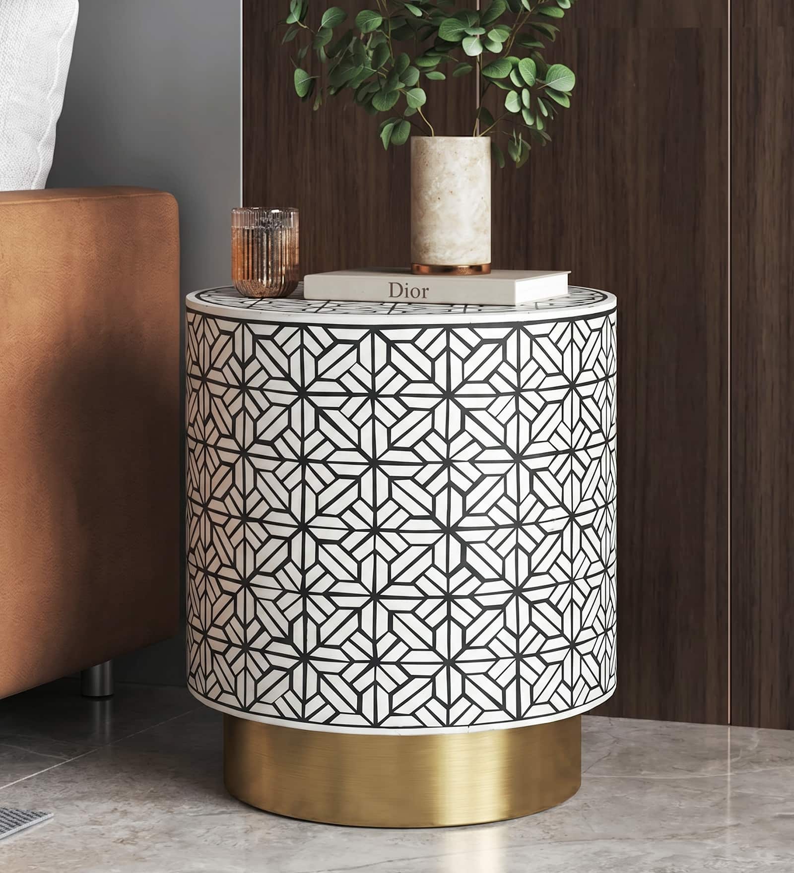 Ossein Marble Side Table in White and Gold