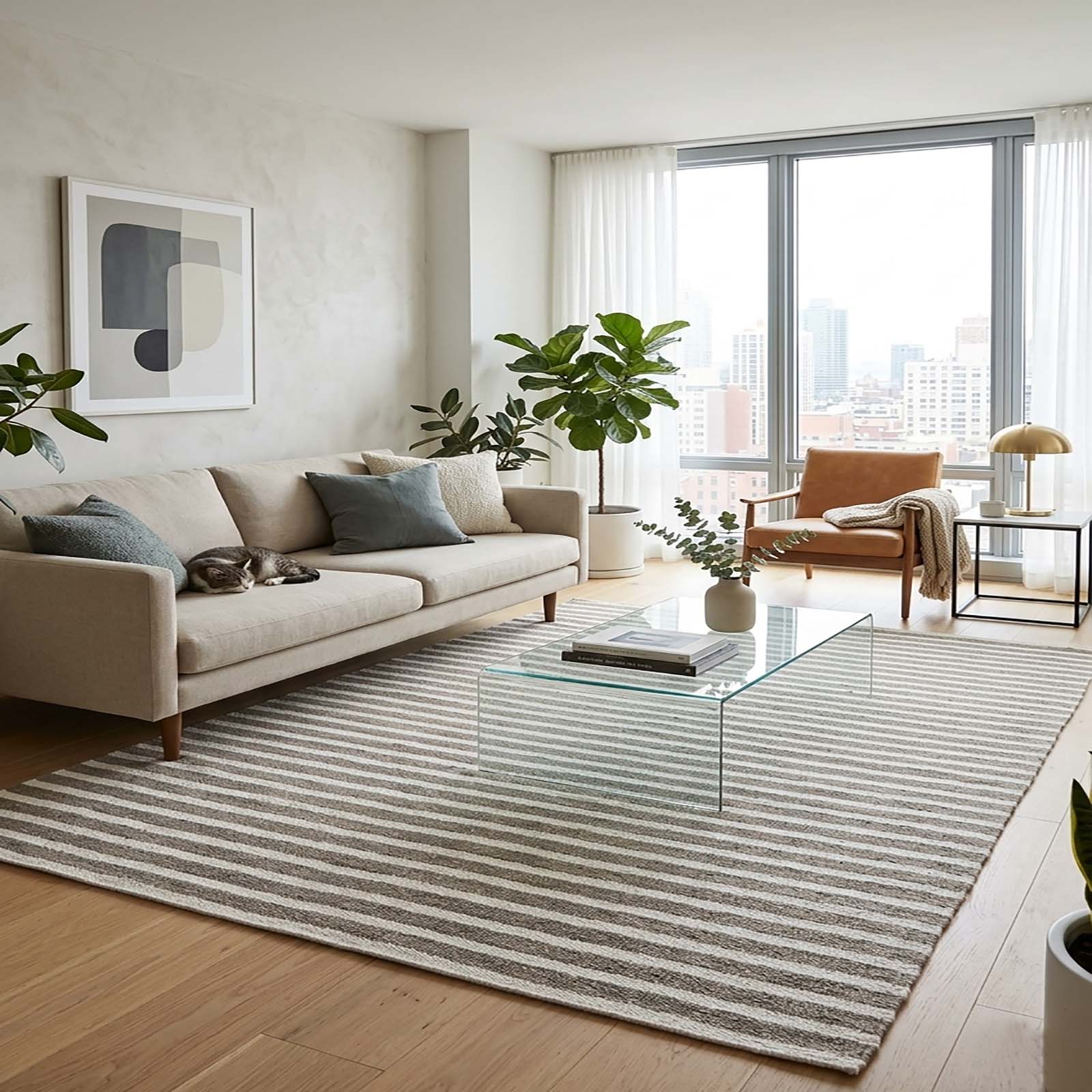 Maritime Striped Area Rug Grey Off White 62 x 91 - The Woven Legacy