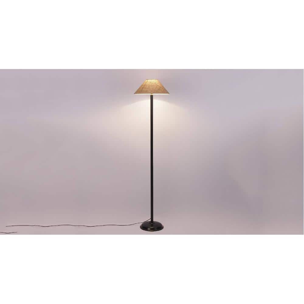 Winifred Beige Natural Fiber Floor Lamp with Black Iron Base