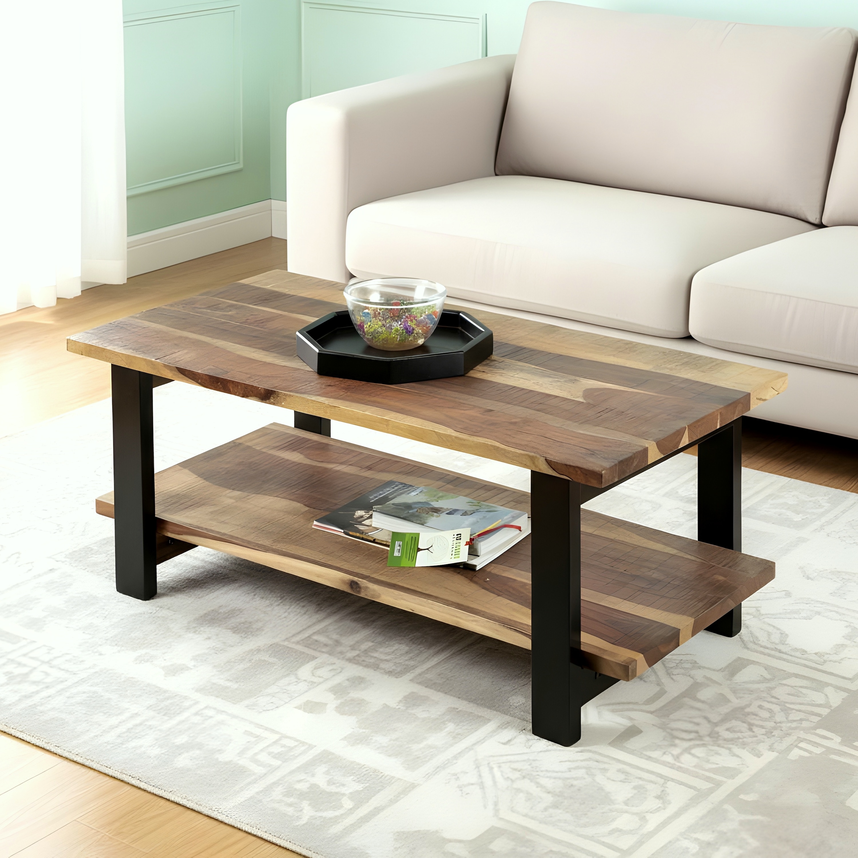 Aroda Sheesham Wood Coffee Table In Natural Rustic Wood Finish