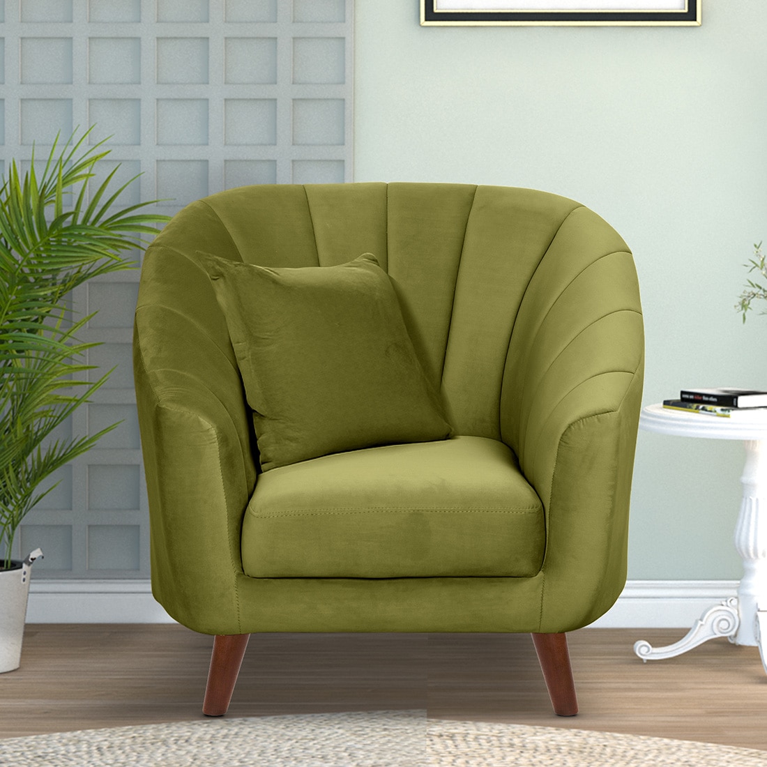 Nilo Velvet 1 Seater Sofa  in Mint Green Colour