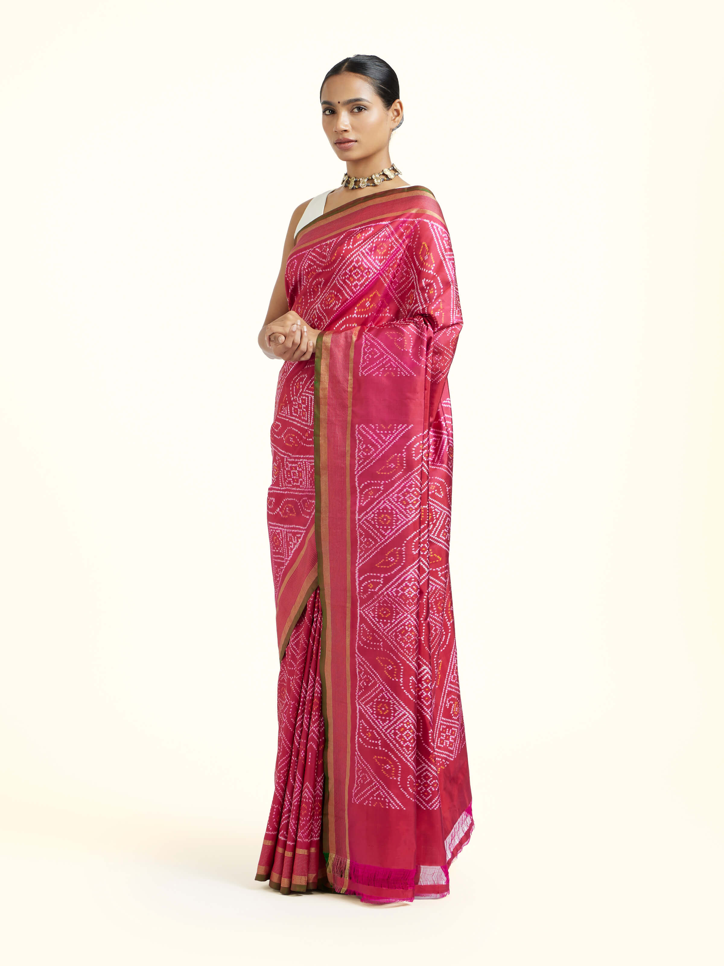 Red Silk Pochampally Single Ikat Saree