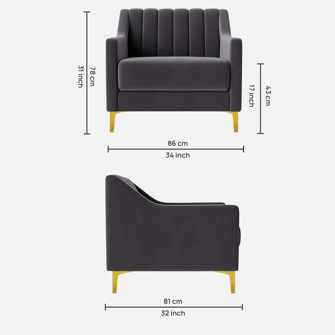 Fame  Velvet 1 Seater Sofa in Dark Grey Colour