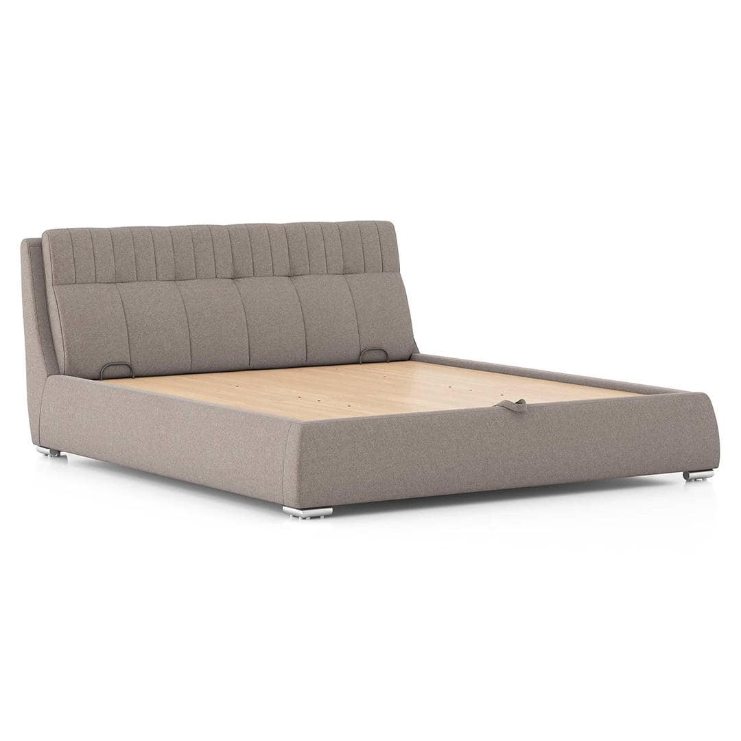 Stanhope Upholstered Hydraulic Storage King Size Bed In Shitake Beige Premium Chenille