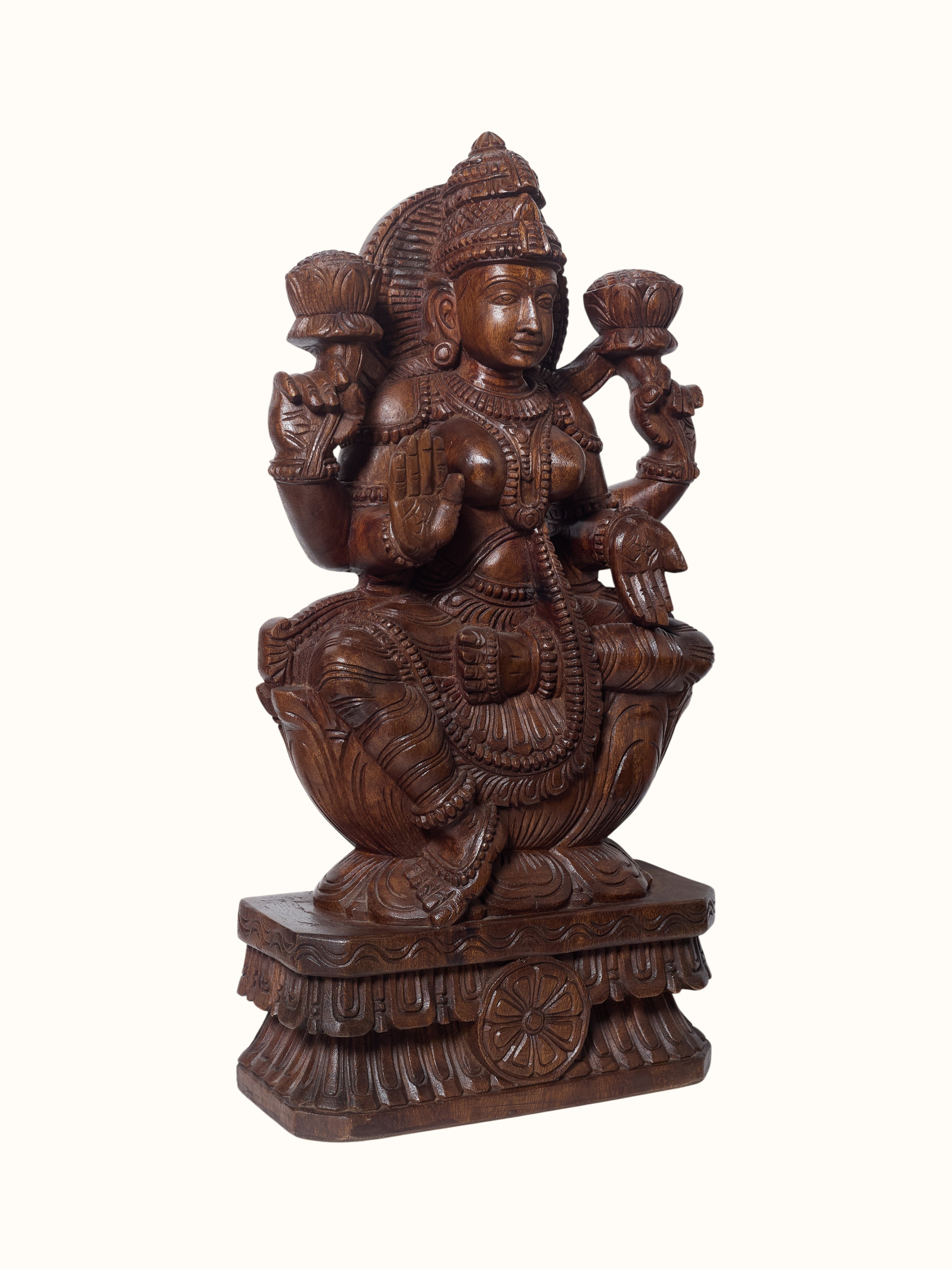 Wood Carved Lakshmi Devi Idol