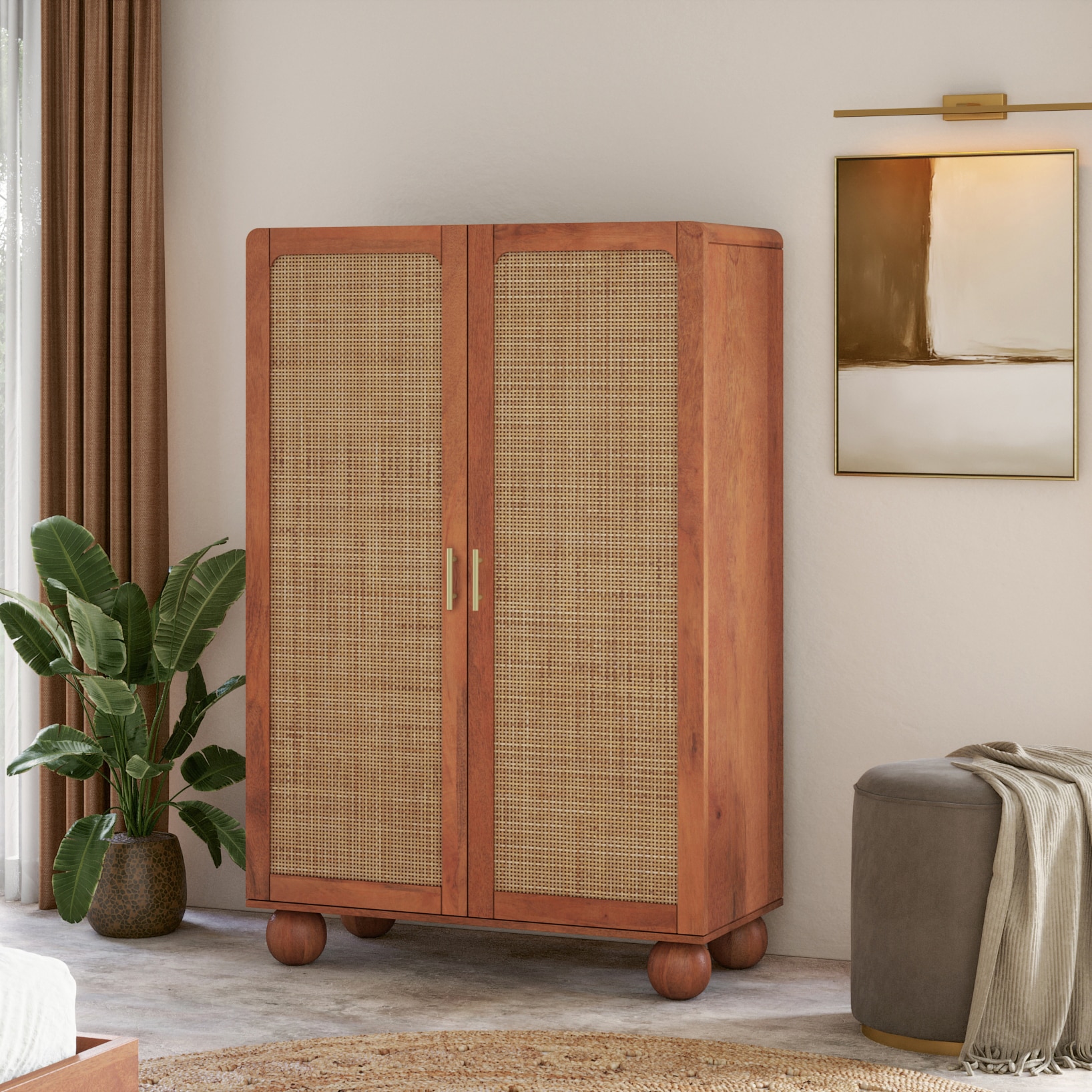 Takai Solid Wood 2 Door Wardrobe In Red Cedar Finish