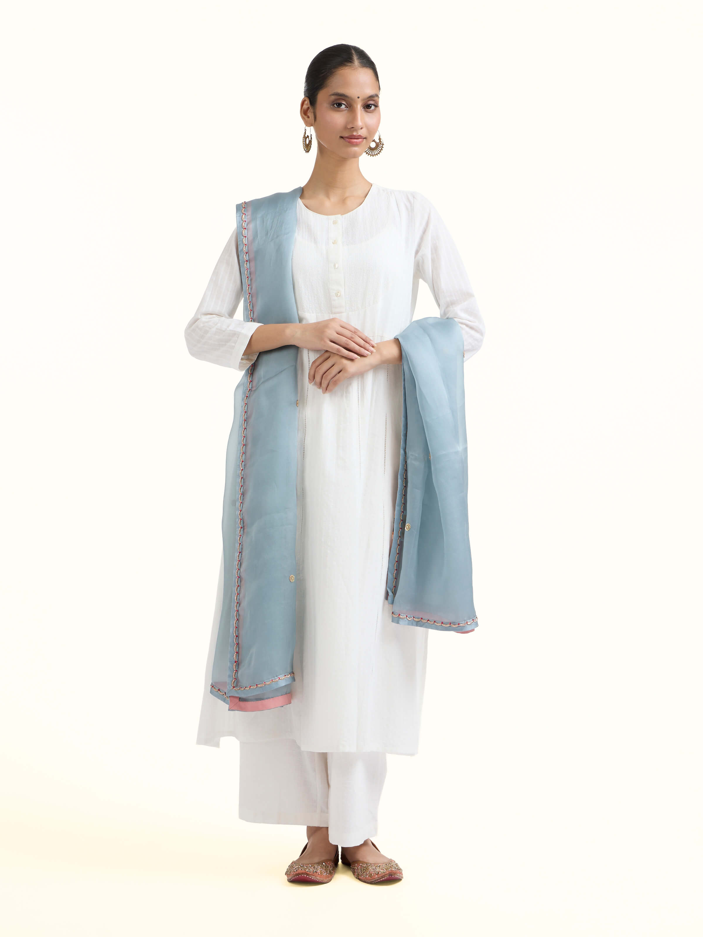 Powder Blue Zardozi Hand Embroidered Dupatta