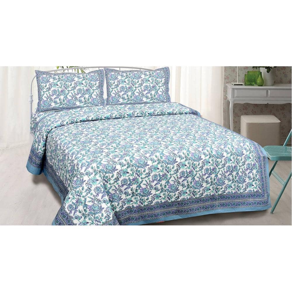 Paolo Blue Abstract 180 TC Cotton Double Size Bedsheet with 2 Pillow Covers