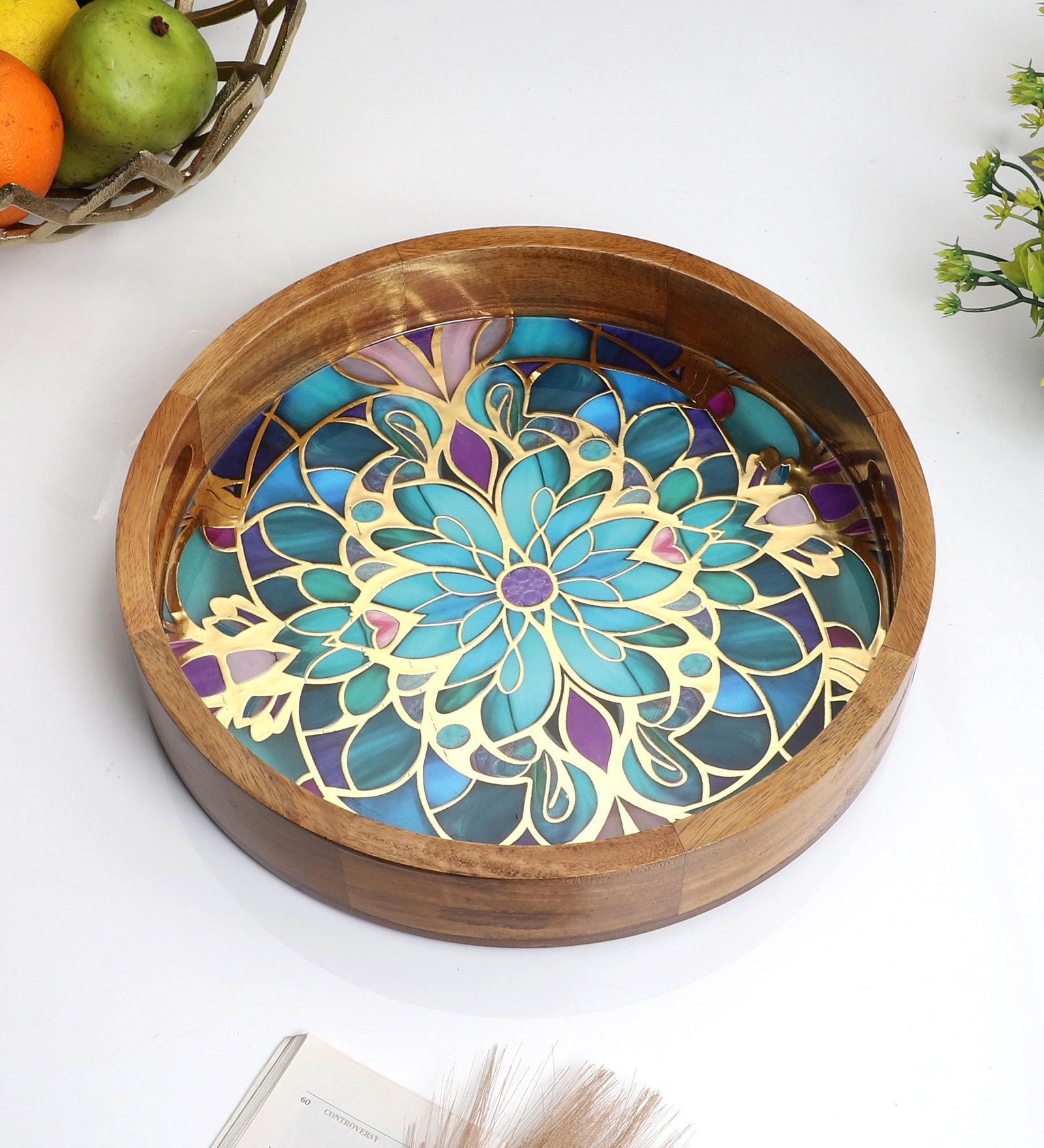 Mandala Bloom Round Tray – Boho Chic Organizer -Large (1 Piece)