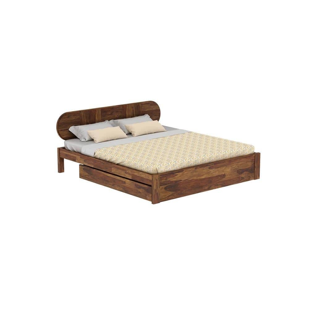 Woodwhiz Solid Wood King Bed With Drawer Storage In Provincial Teak Finish